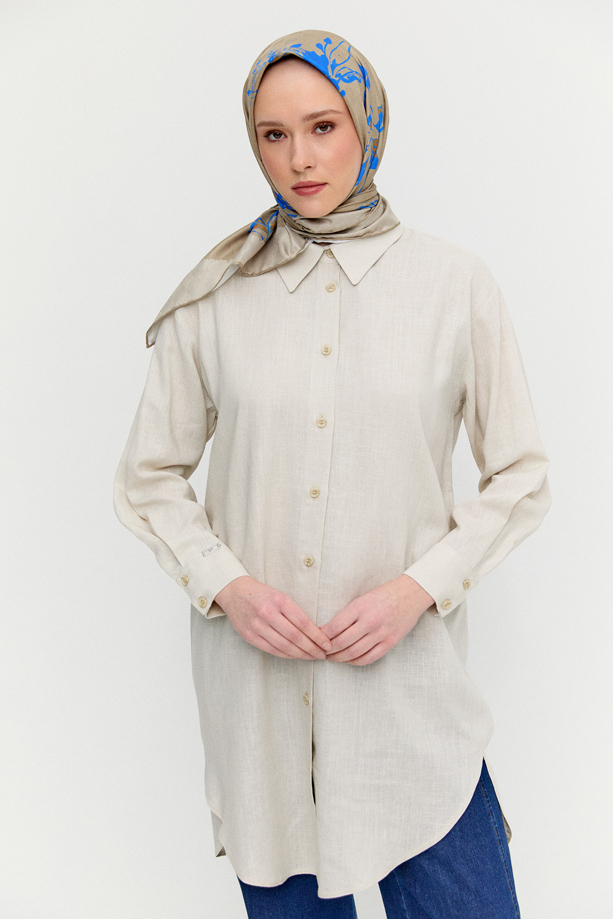 Sırtı Nakışlı Keten Tunik, Tesettür Giyim