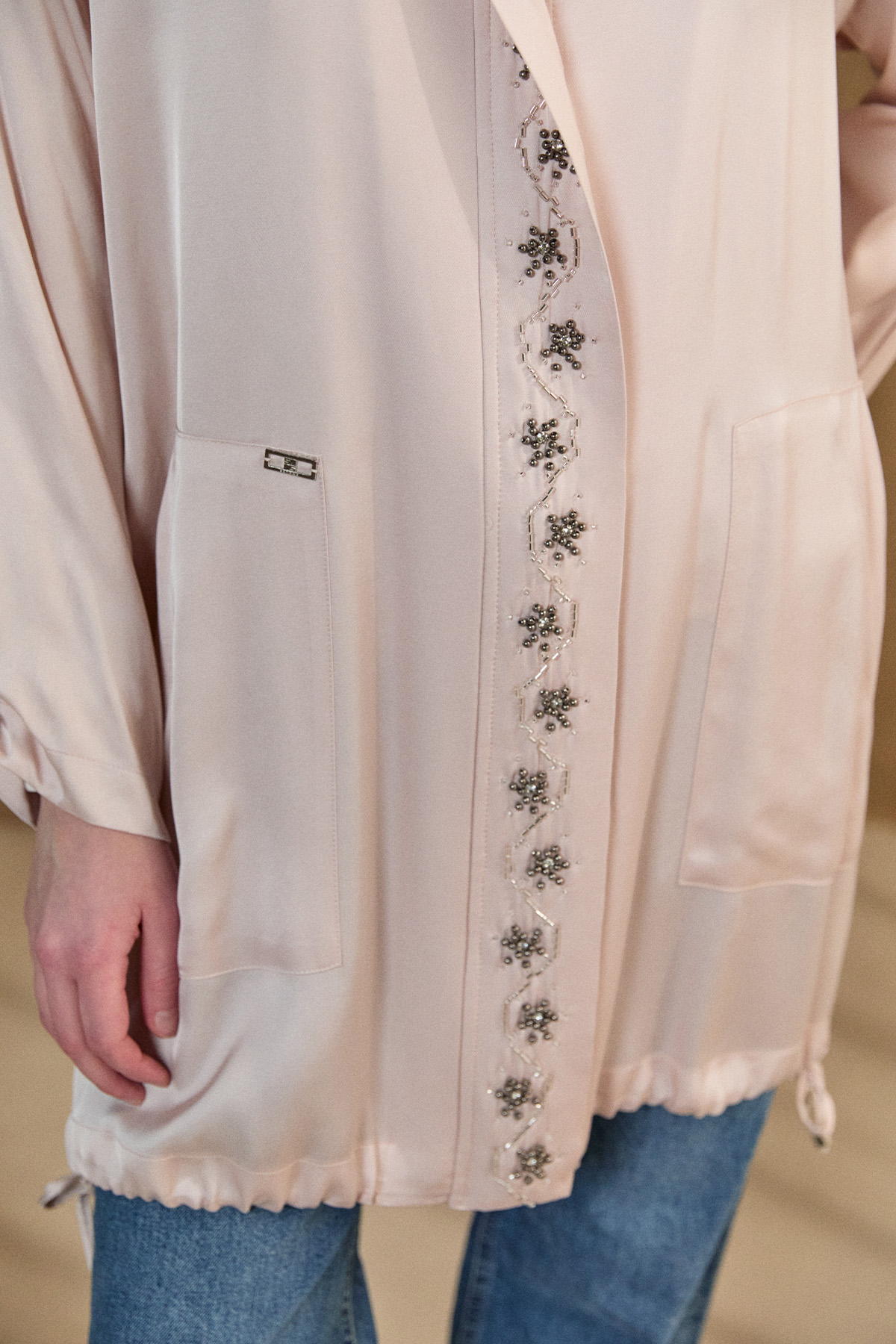 İşlemeli Floş Saten Tunik, Tesettür Giyim