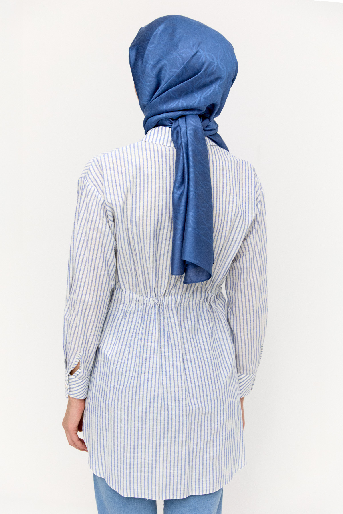 Metal Efektli Çizgili Pamuk Tunik, Tesettür Giyim