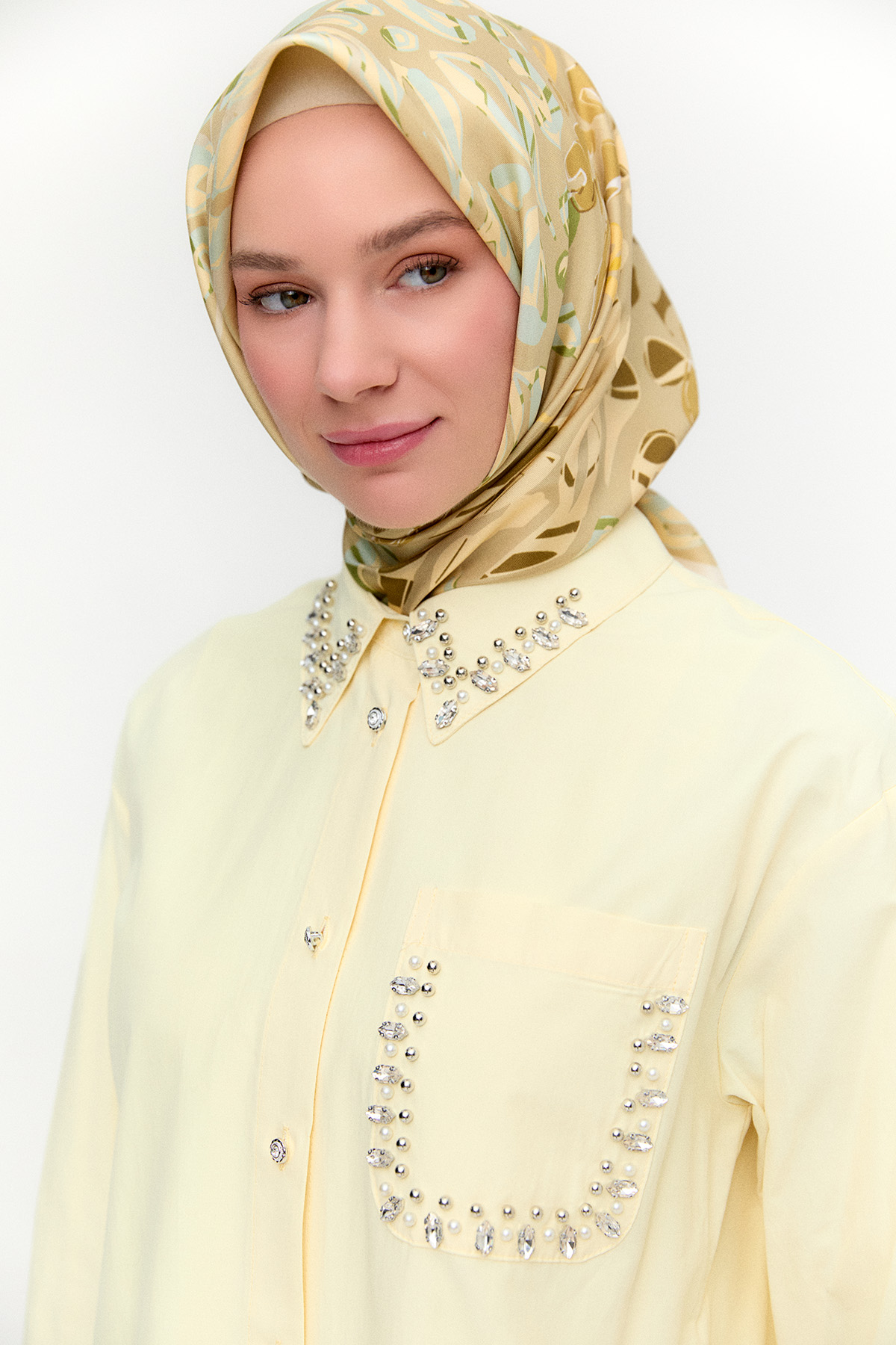 Taş Detaylı Oversize Pamuklu Tunik, Tesettür Giyim