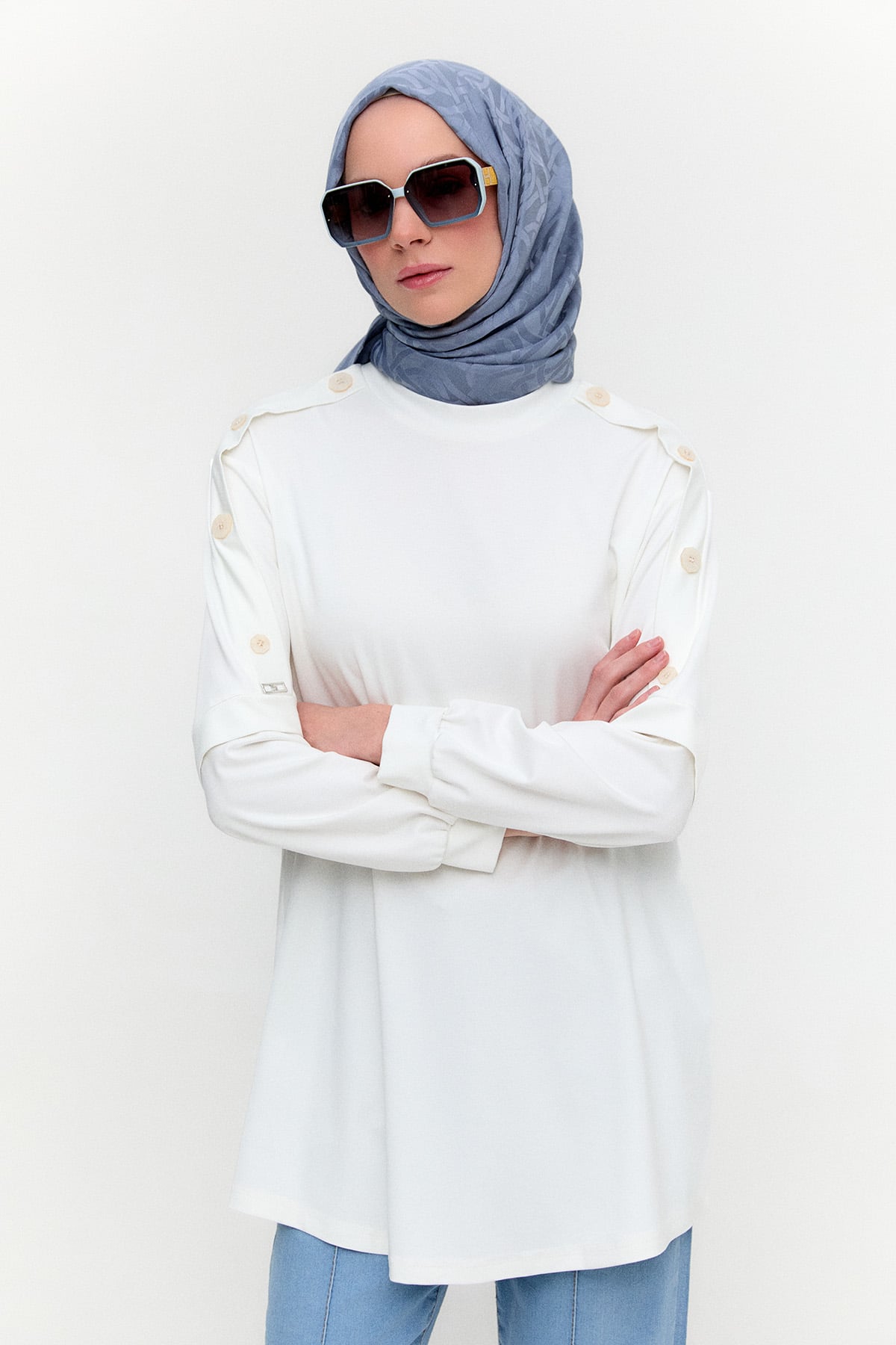 Süs Düğmeli Allerli Penye Tunik, Tesettür Giyim