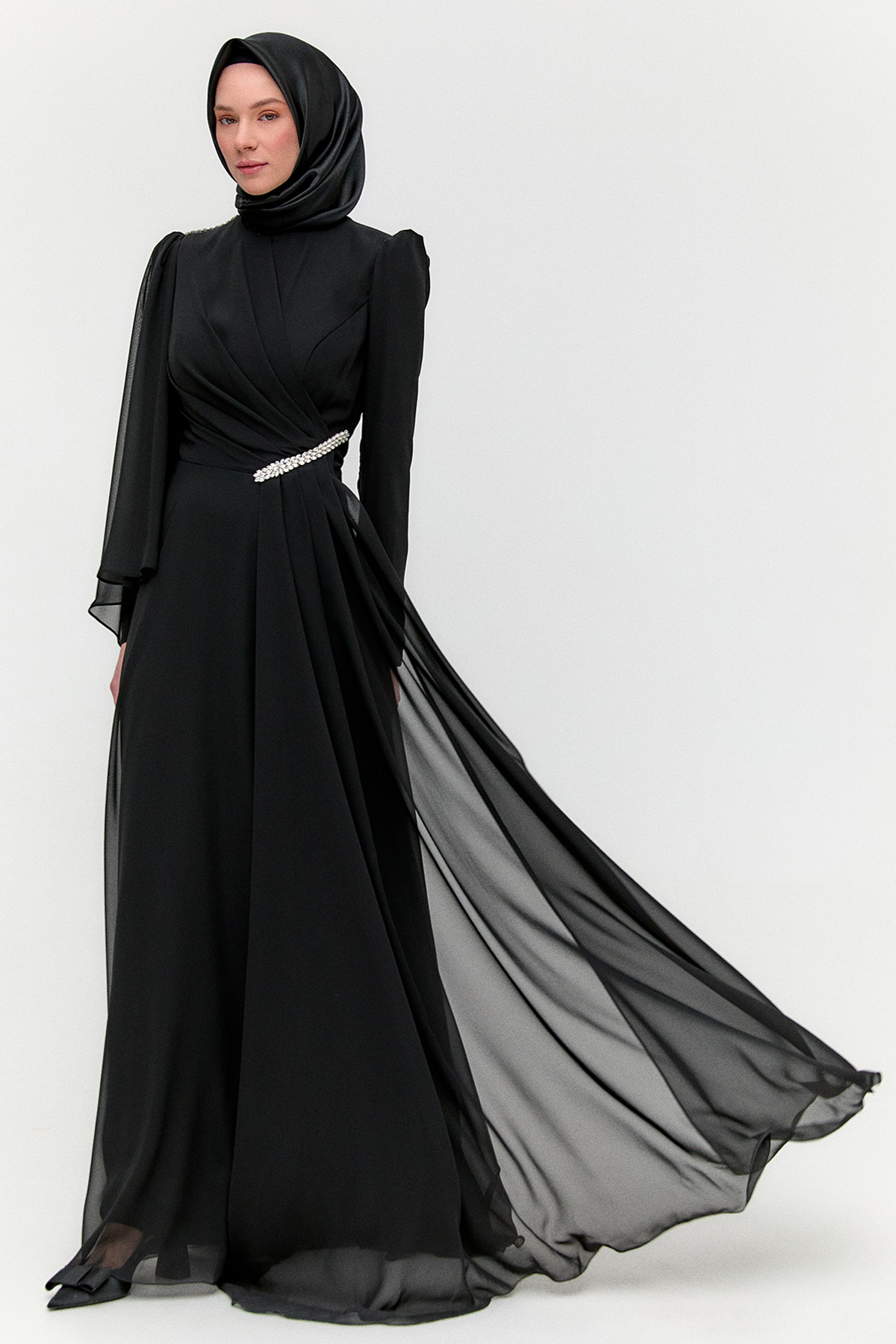 Taşlı Pelerinli Büyük Beden Abiye, Tesettür Giyim