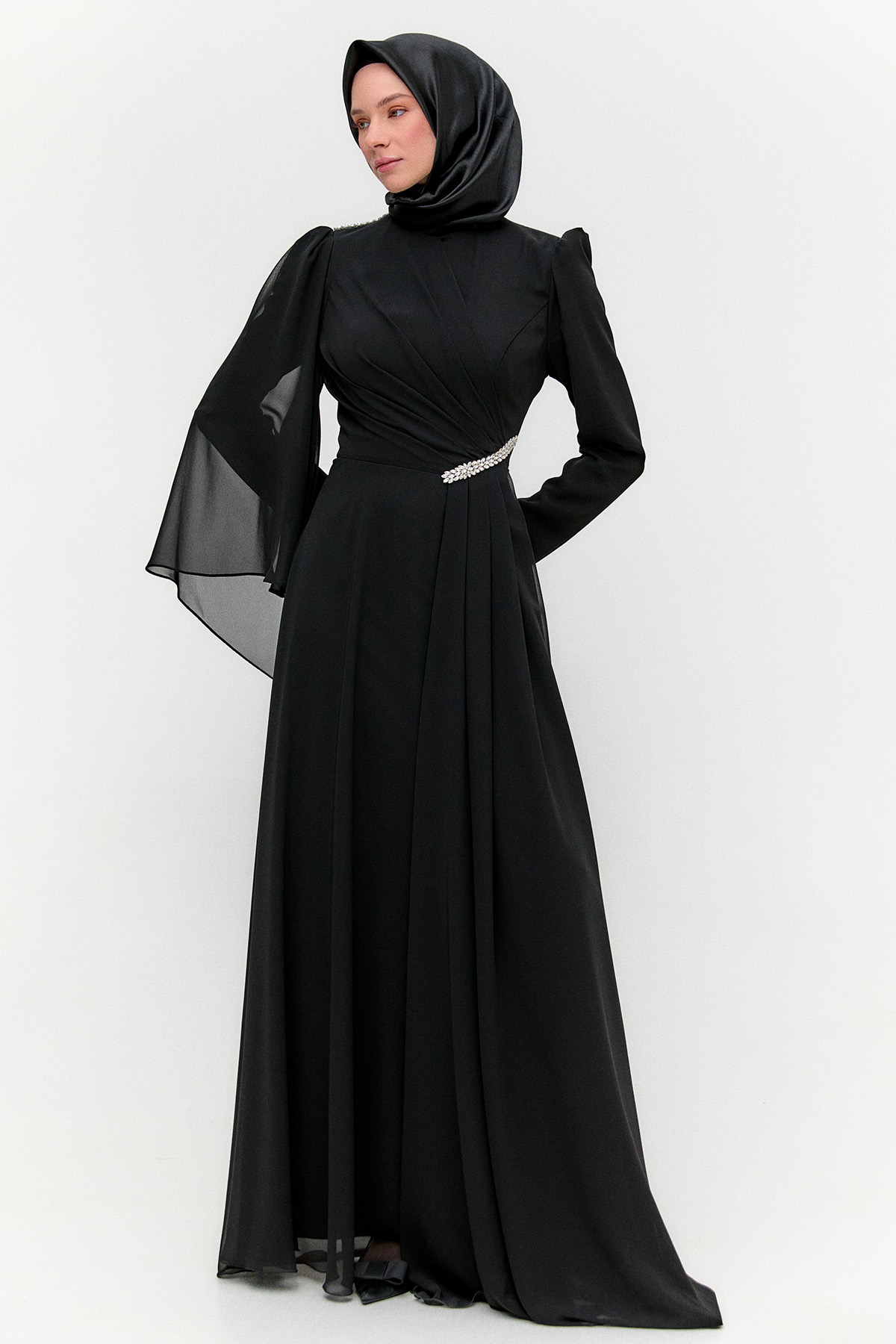 Taşlı Pelerinli Büyük Beden Abiye, Tesettür Giyim