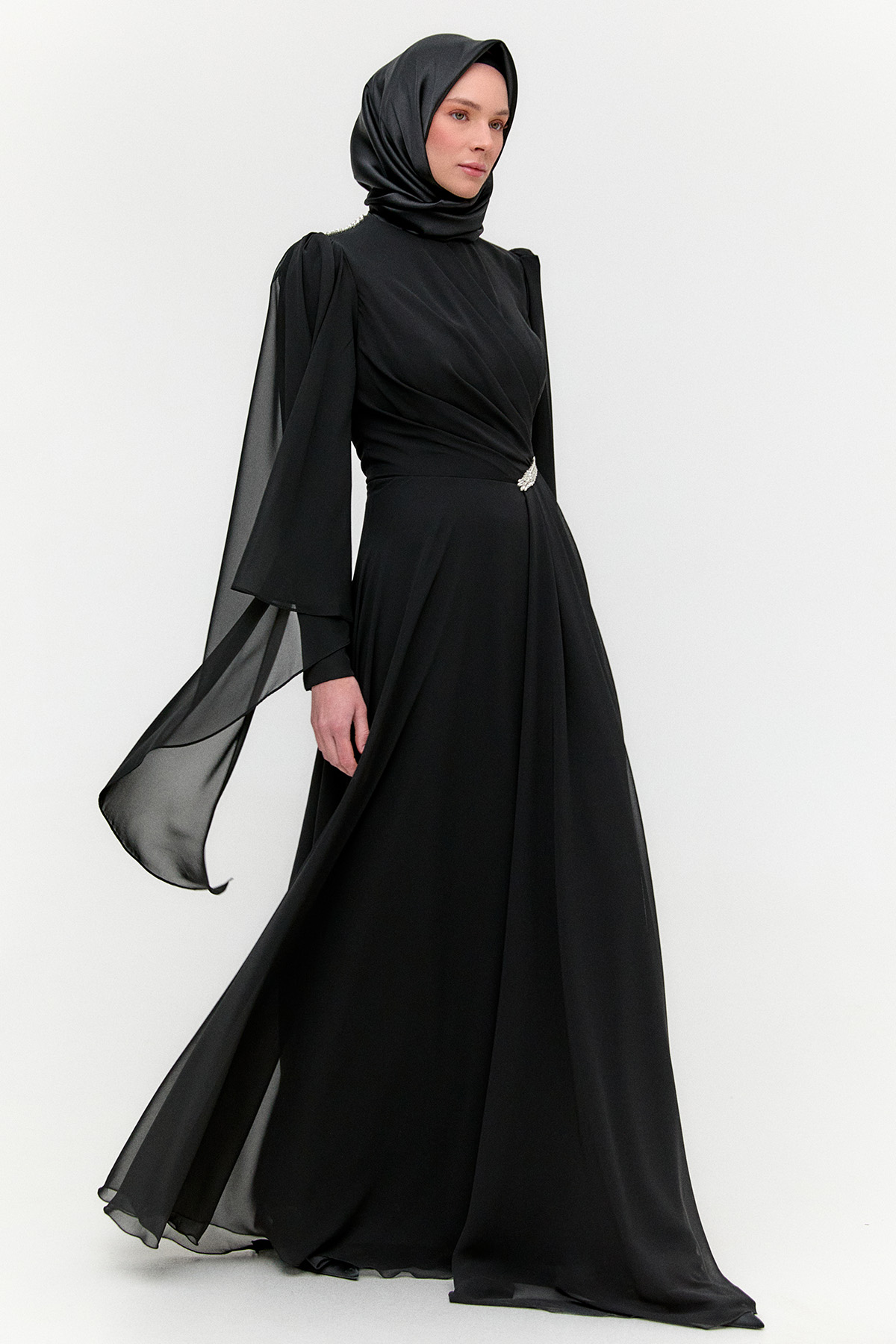 Taşlı Pelerinli Büyük Beden Abiye, Tesettür Giyim