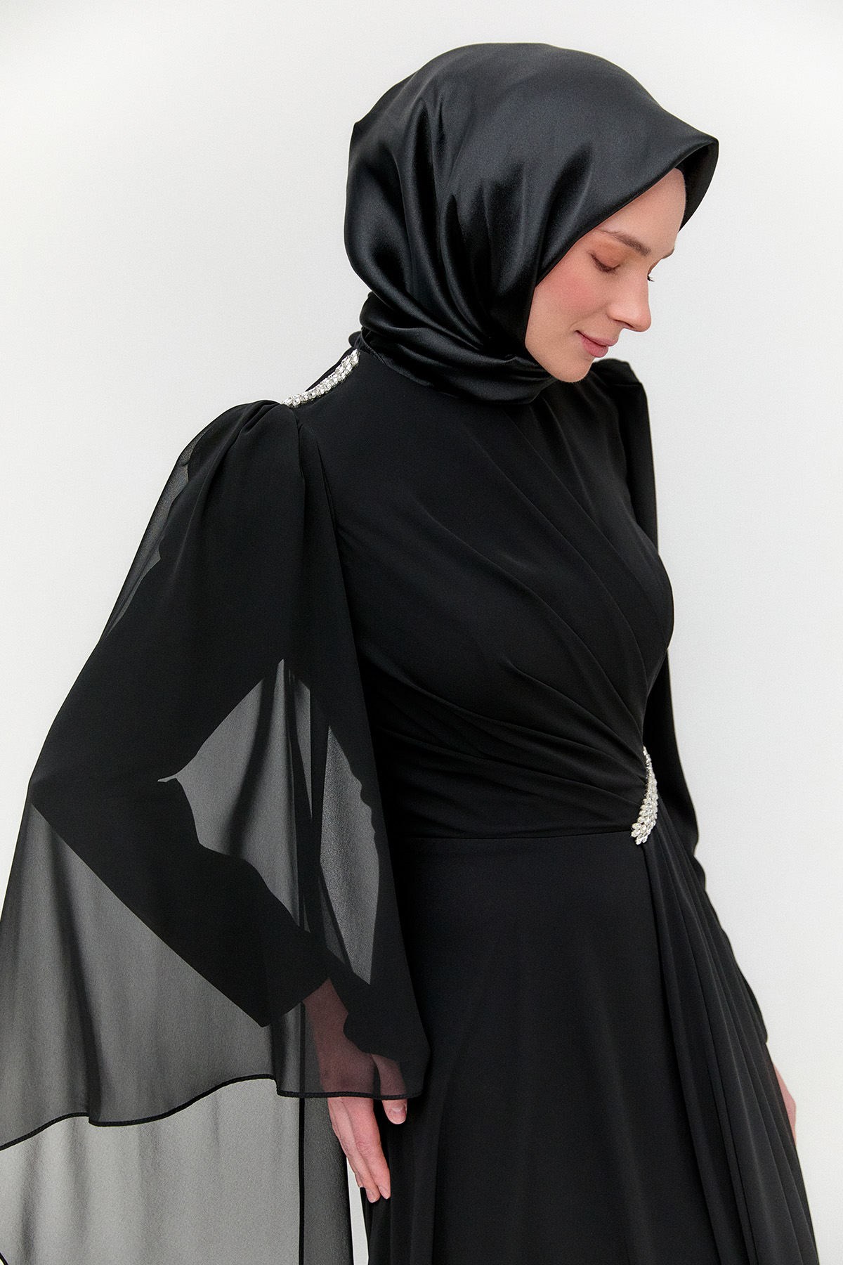 Taşlı Pelerinli Büyük Beden Abiye, Tesettür Giyim