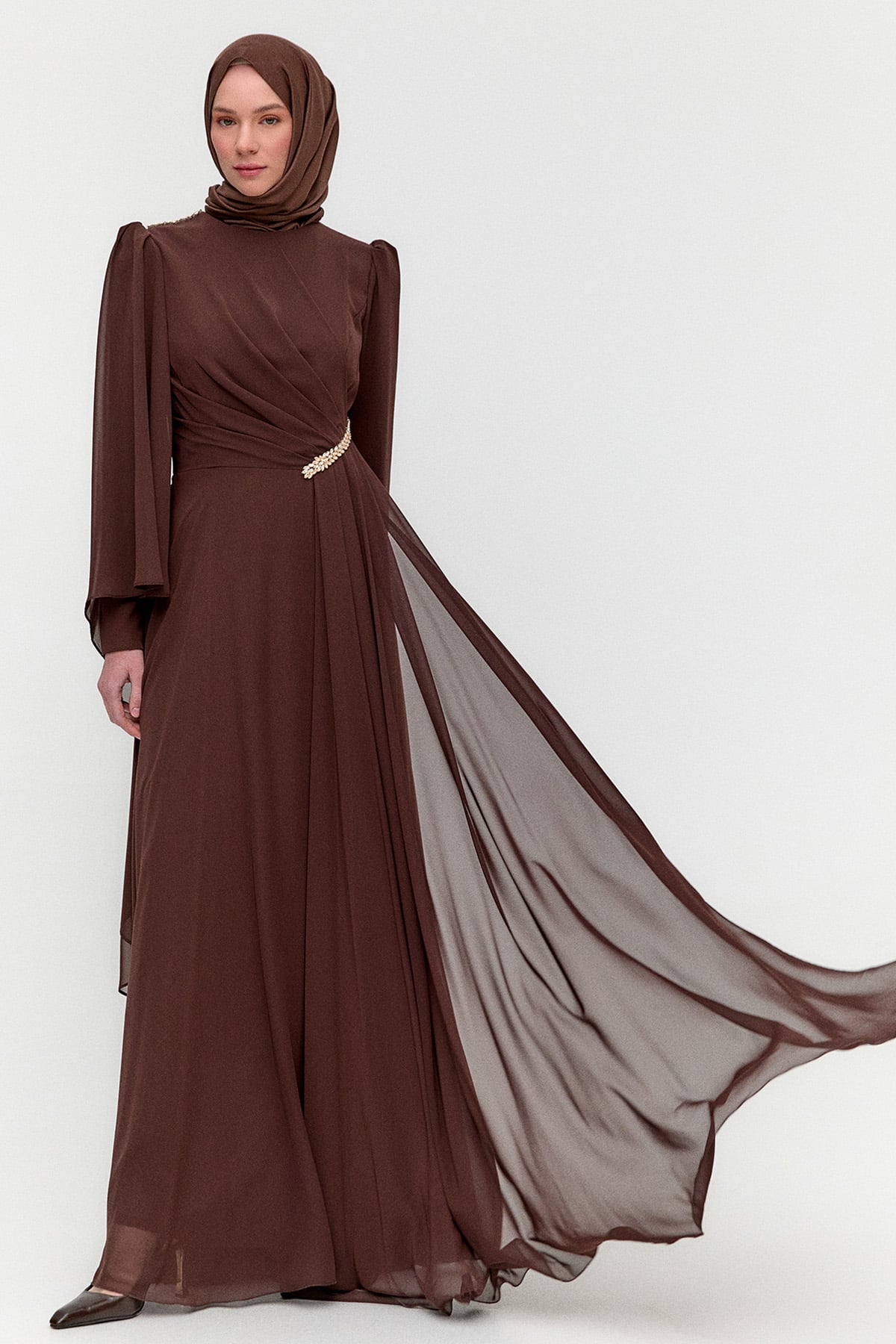 Taşlı Pelerinli Büyük Beden Abiye, Tesettür Giyim