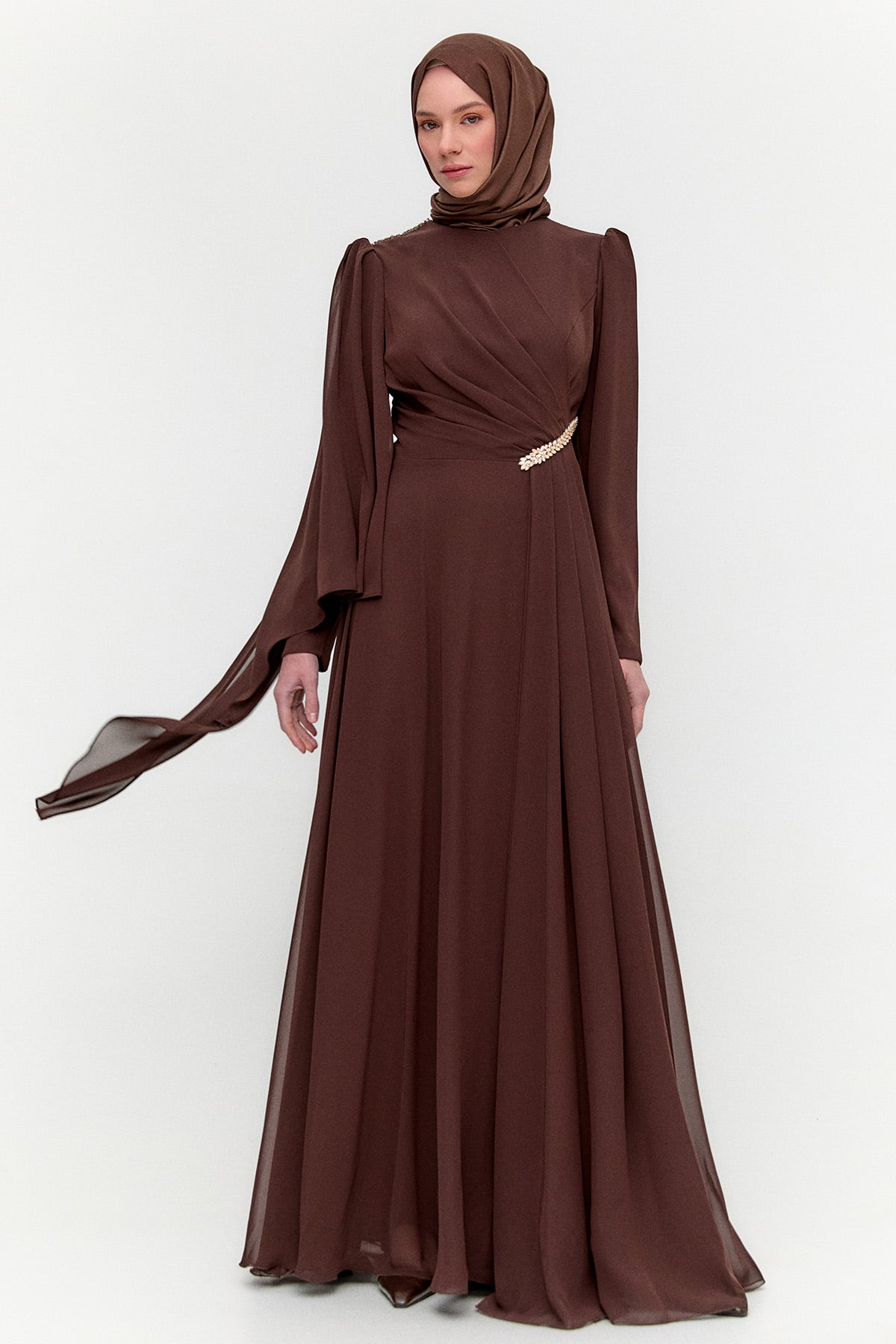 Taşlı Pelerinli Büyük Beden Abiye, Tesettür Giyim