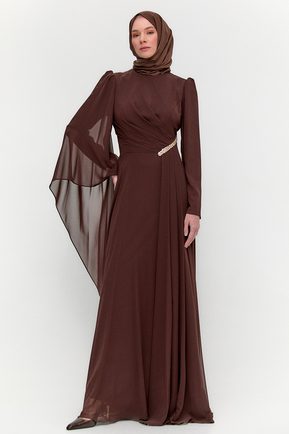 Taşlı Pelerinli Büyük Beden Abiye, Tesettür Giyim