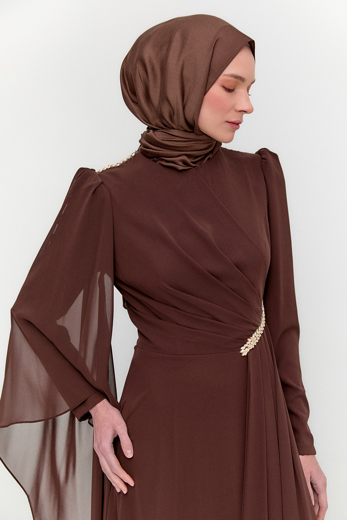 Taşlı Pelerinli Büyük Beden Abiye, Tesettür Giyim