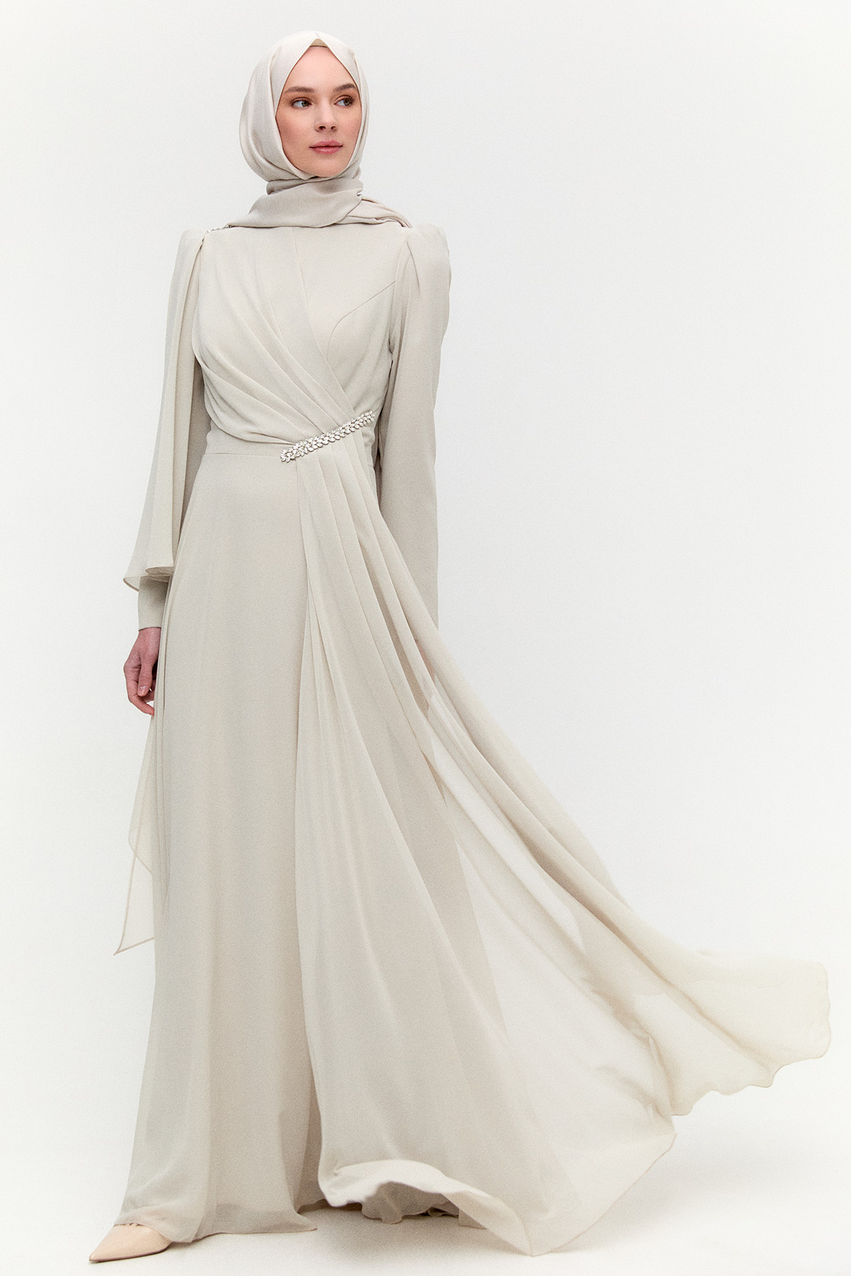 Taşlı Pelerinli Büyük Beden Abiye, Tesettür Giyim