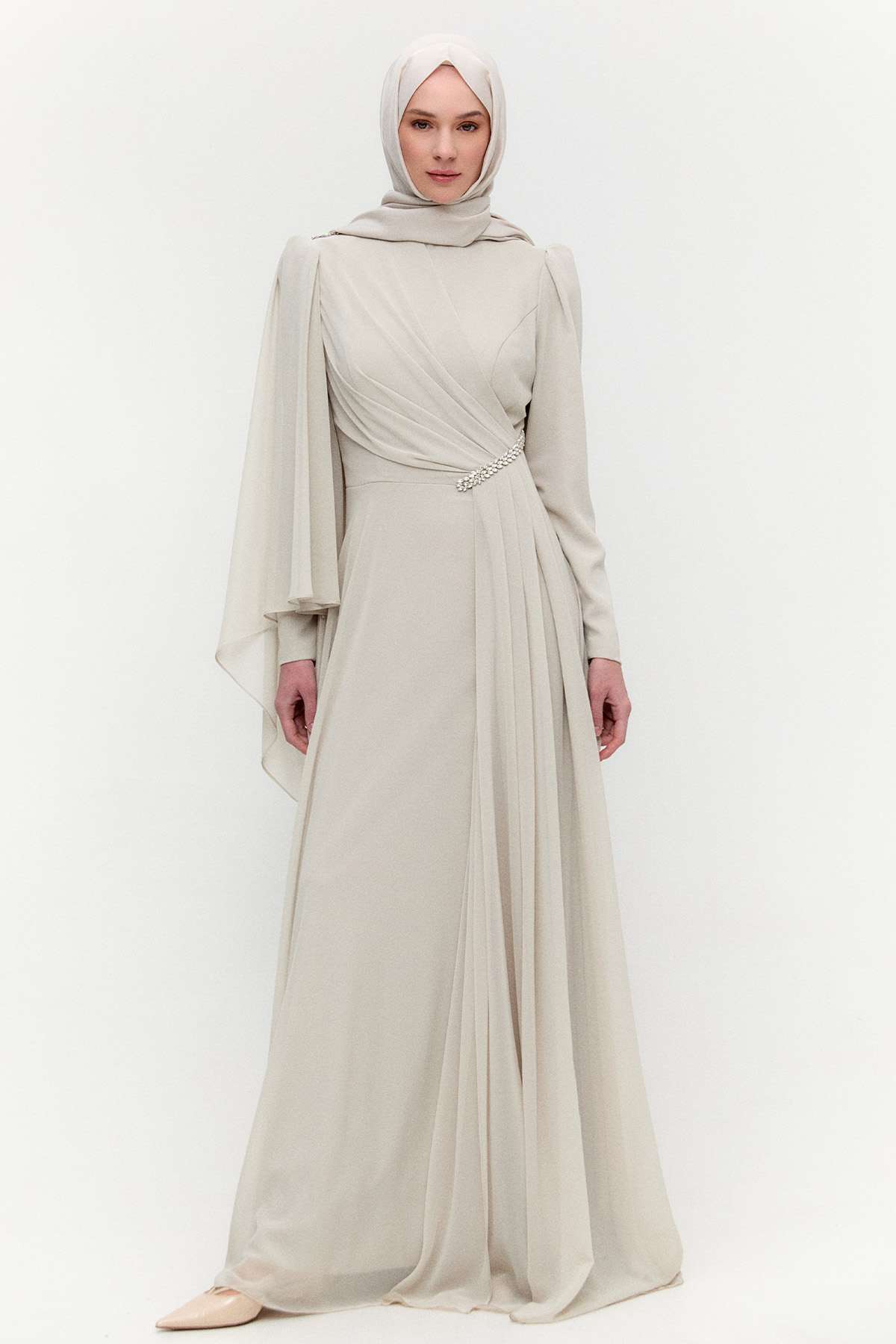 Taşlı Pelerinli Büyük Beden Abiye, Tesettür Giyim