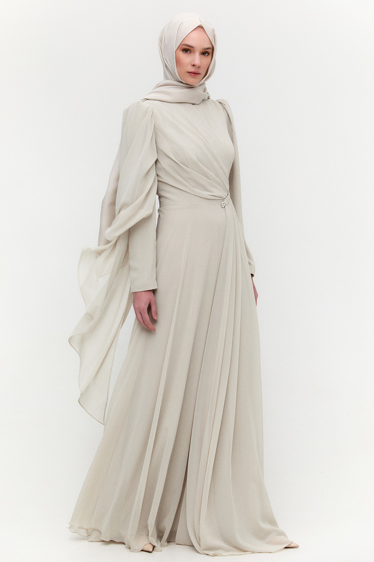 Taşlı Pelerinli Büyük Beden Abiye, Tesettür Giyim