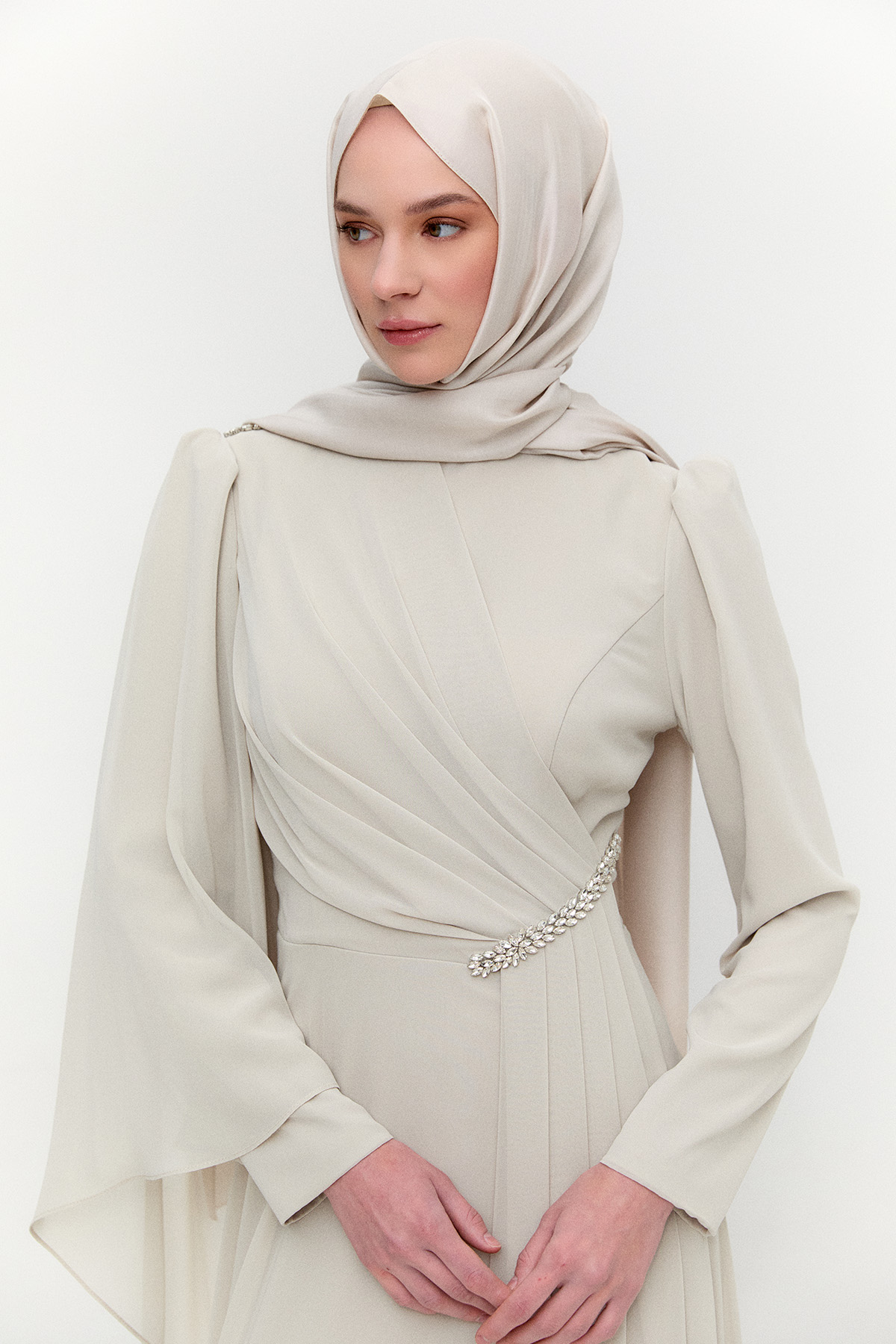 Taşlı Pelerinli Büyük Beden Abiye, Tesettür Giyim