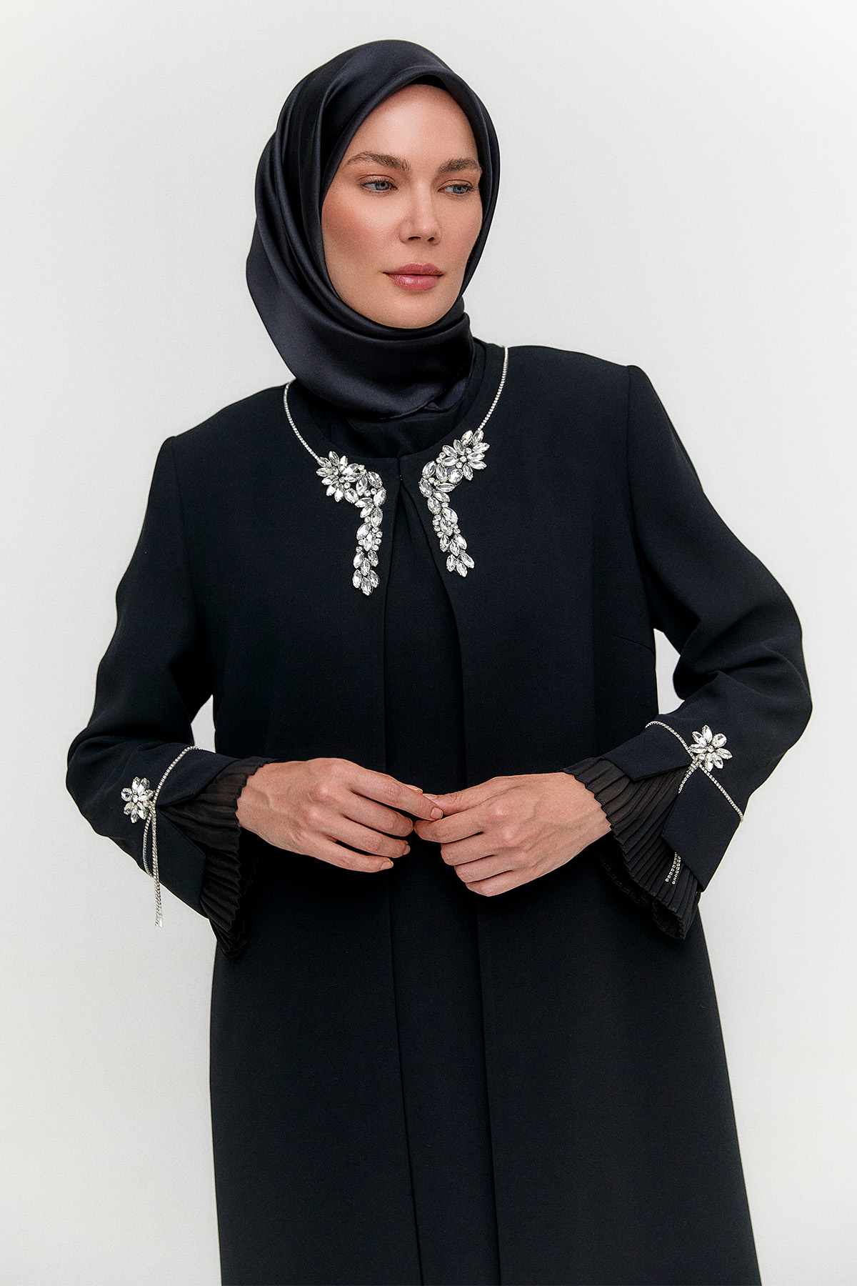 Taş Detaylı Abayalı İkili Takım, Tesettür Giyim
