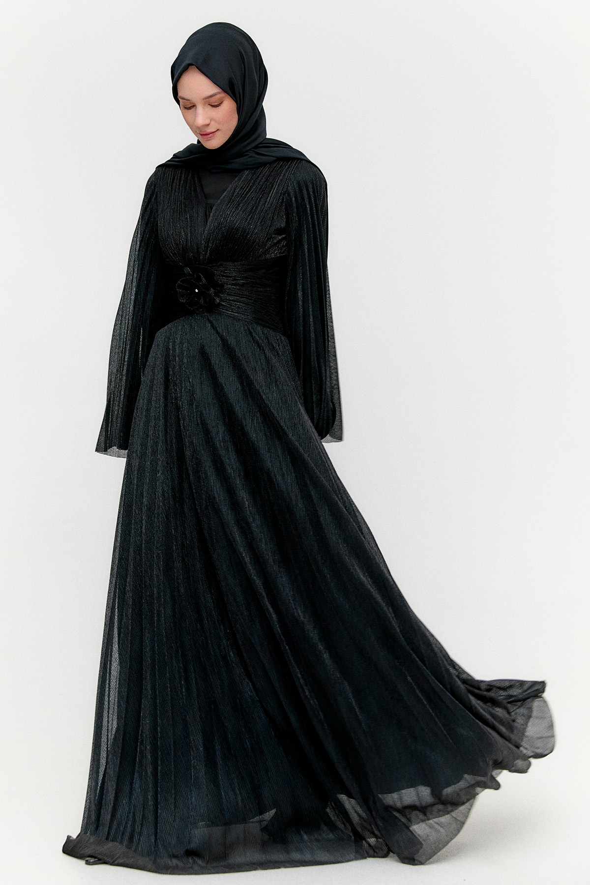 Piliseli Jakarlı Abiye Elbise, Tesettür Giyim