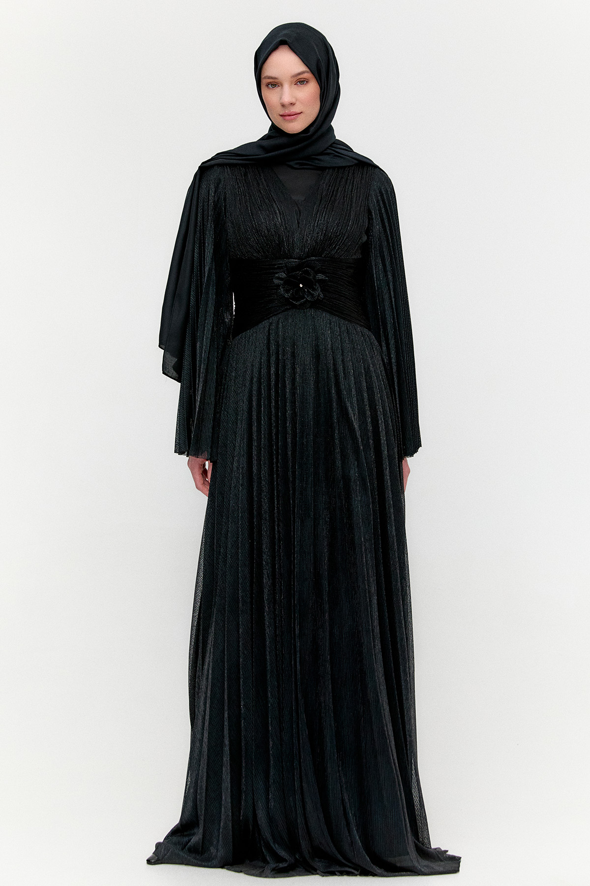Piliseli Jakarlı Abiye Elbise, Tesettür Giyim