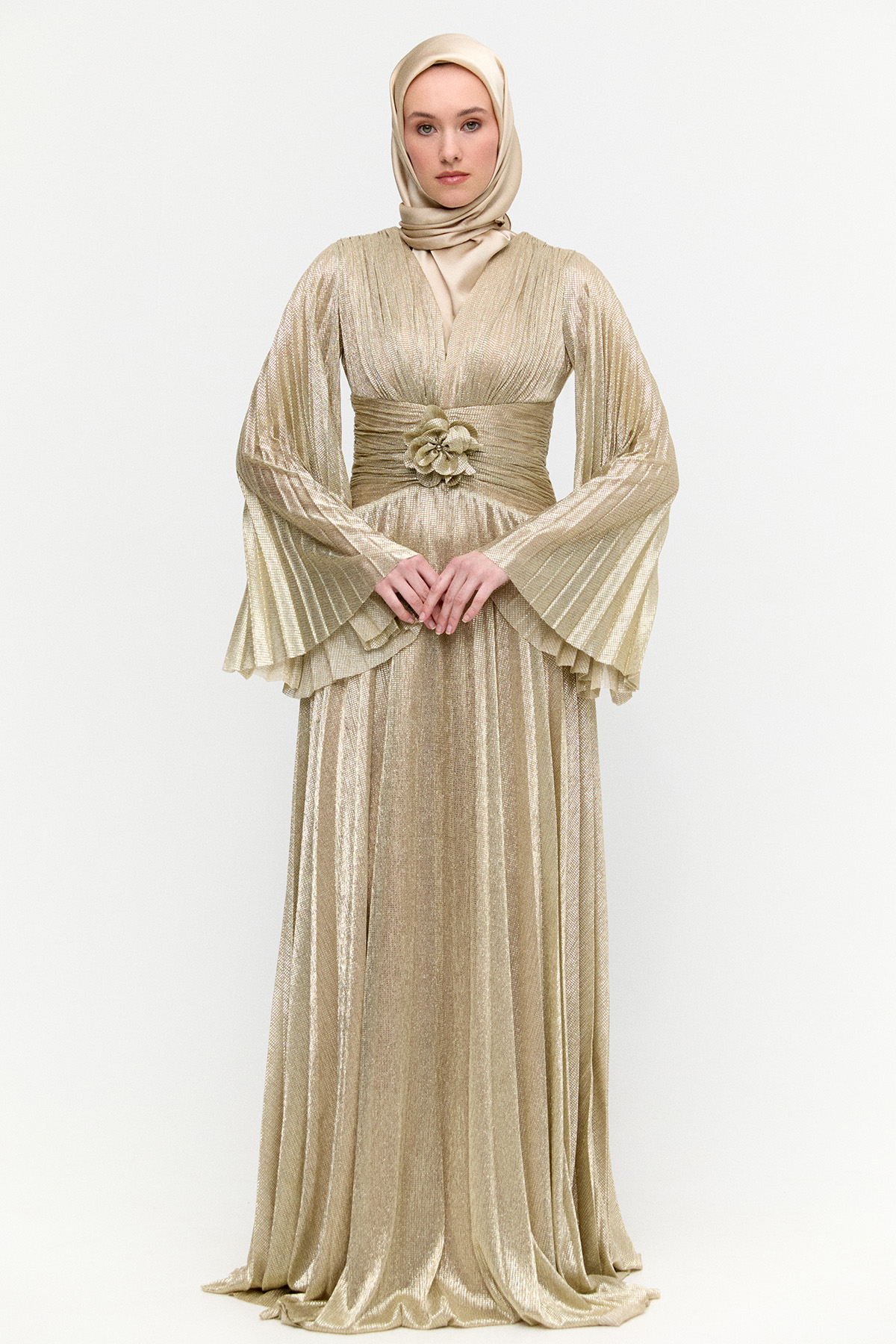 Piliseli Jakarlı Abiye Elbise, Tesettür Giyim