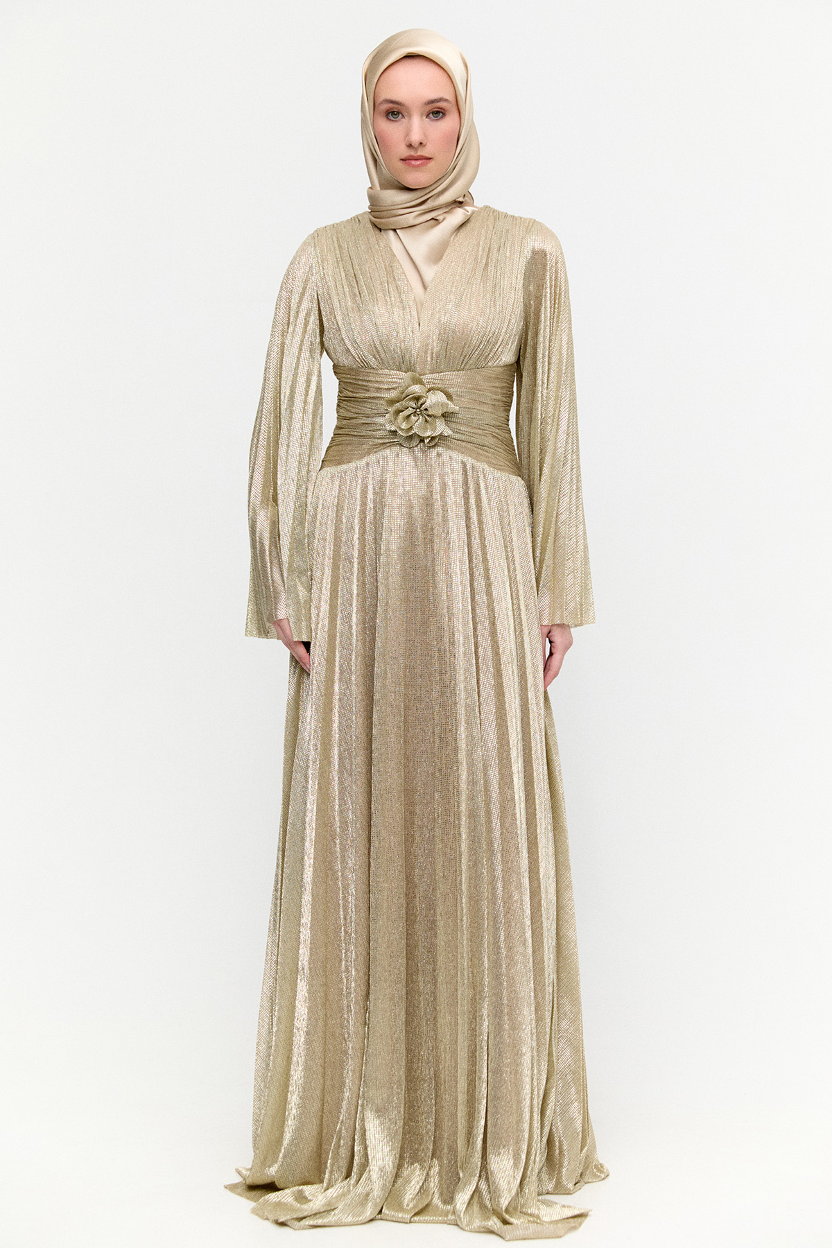 Piliseli Jakarlı Abiye Elbise, Tesettür Giyim