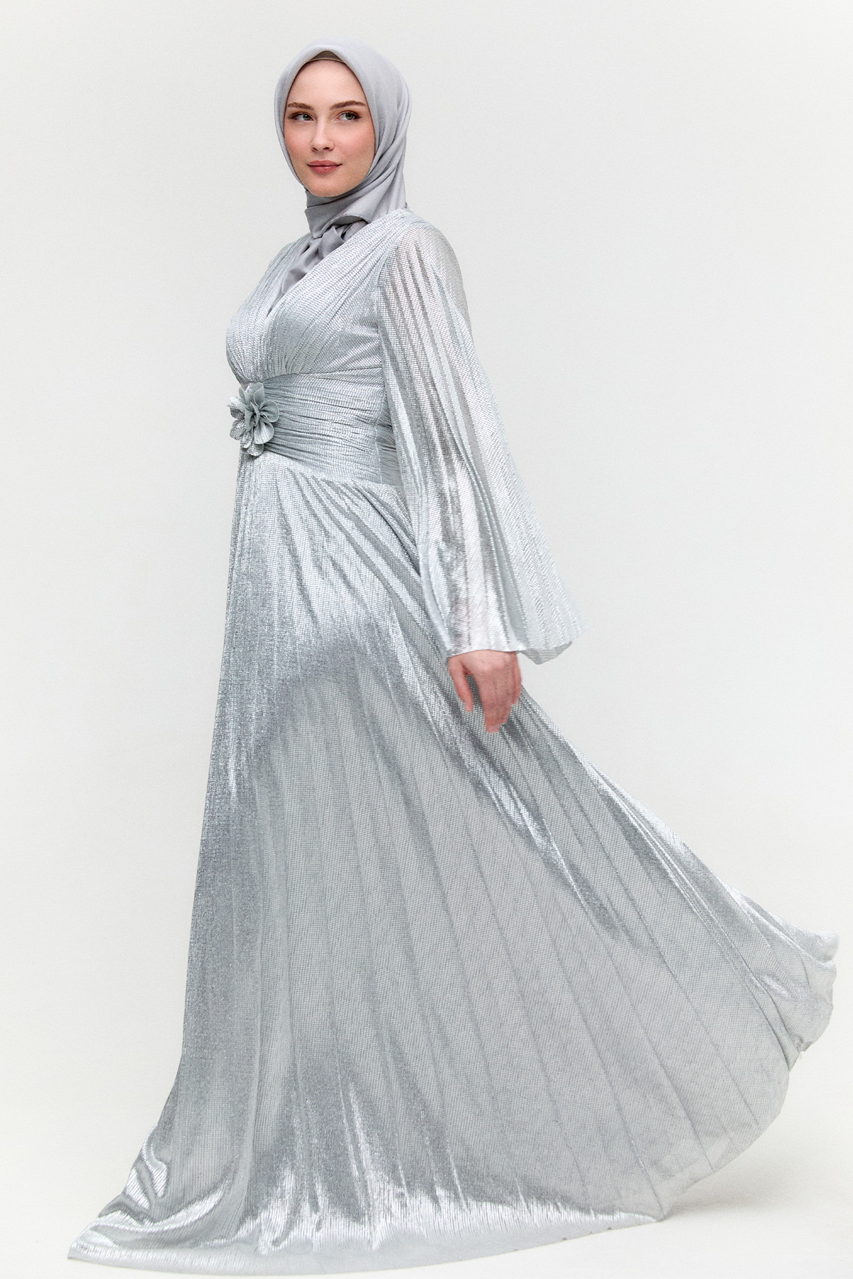 Piliseli Jakarlı Abiye Elbise, Tesettür Giyim