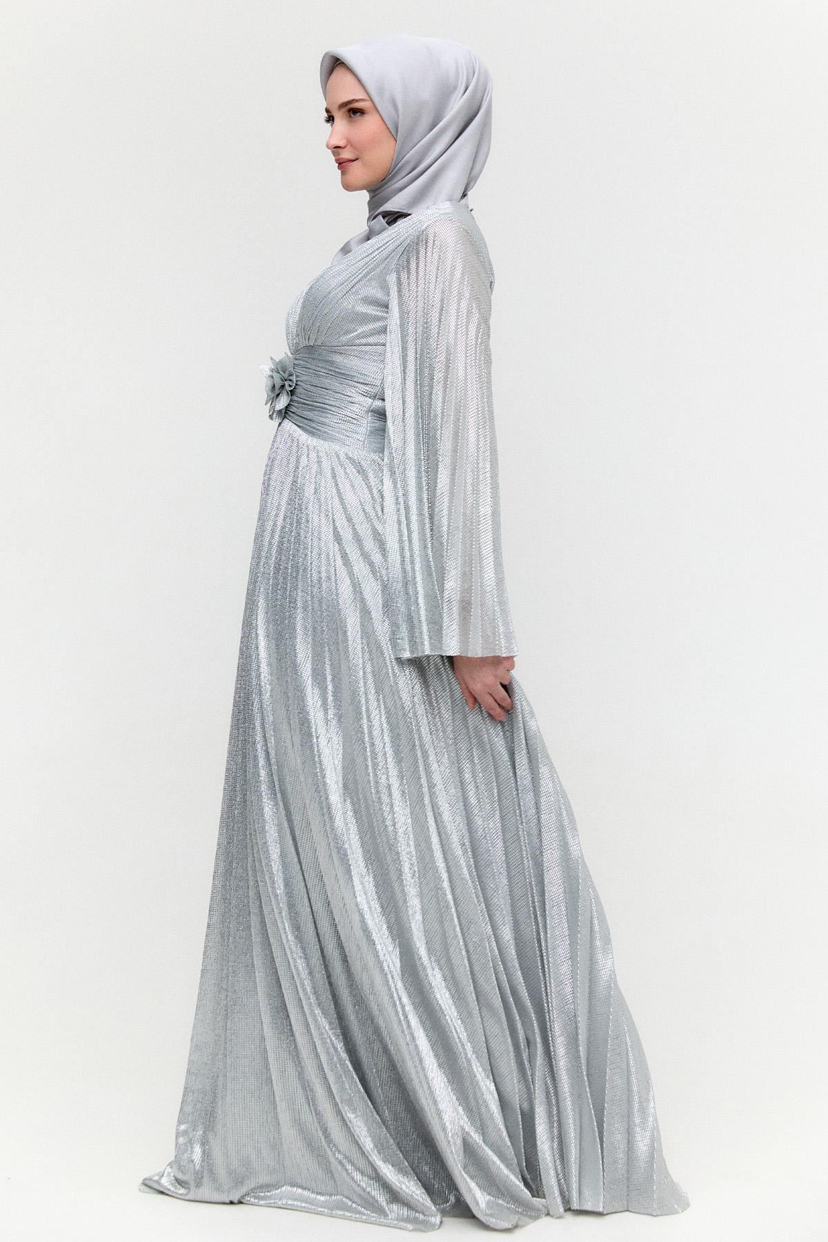 Piliseli Jakarlı Abiye Elbise, Tesettür Giyim