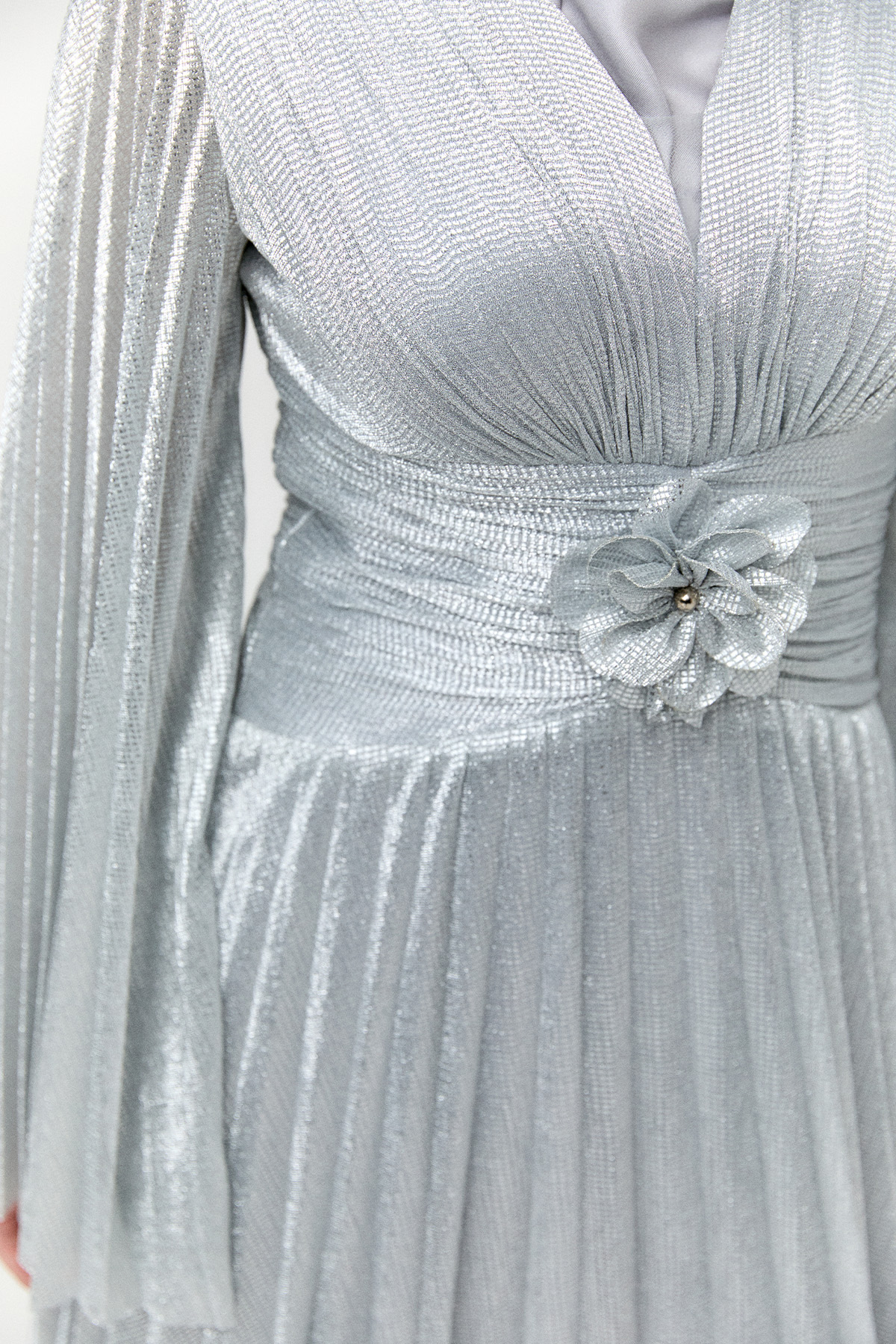 Piliseli Jakarlı Abiye Elbise, Tesettür Giyim