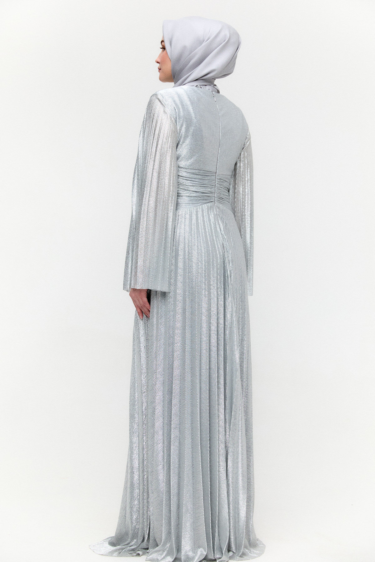 Piliseli Jakarlı Abiye Elbise, Tesettür Giyim