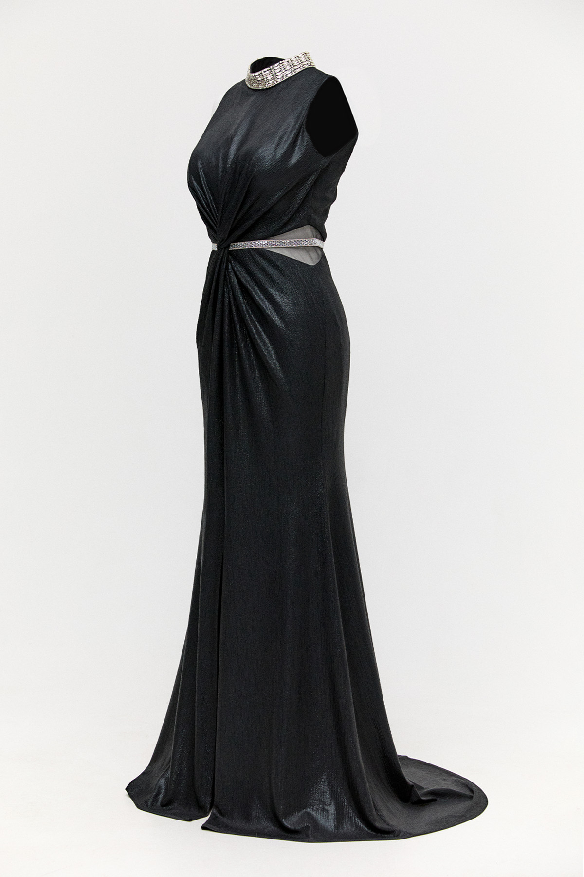 Transparan Detaylı Simli Abiye Elbise, Tesettür Giyim