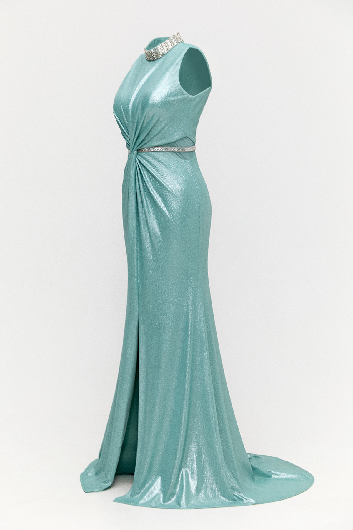 Transparan Detaylı Simli Abiye Elbise, Tesettür Giyim