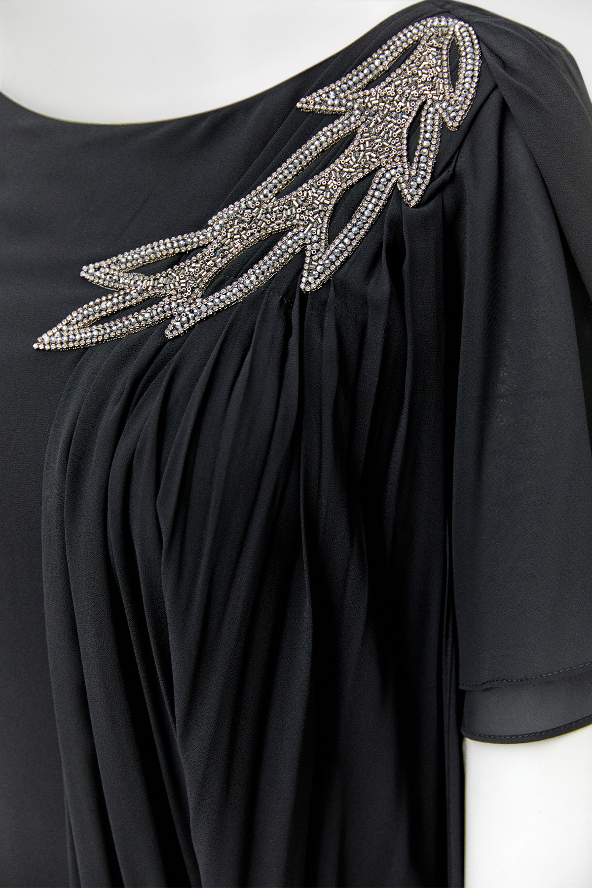 Volanlı Kuyruklu Şifon Abiye Elbise, Tesettür Giyim