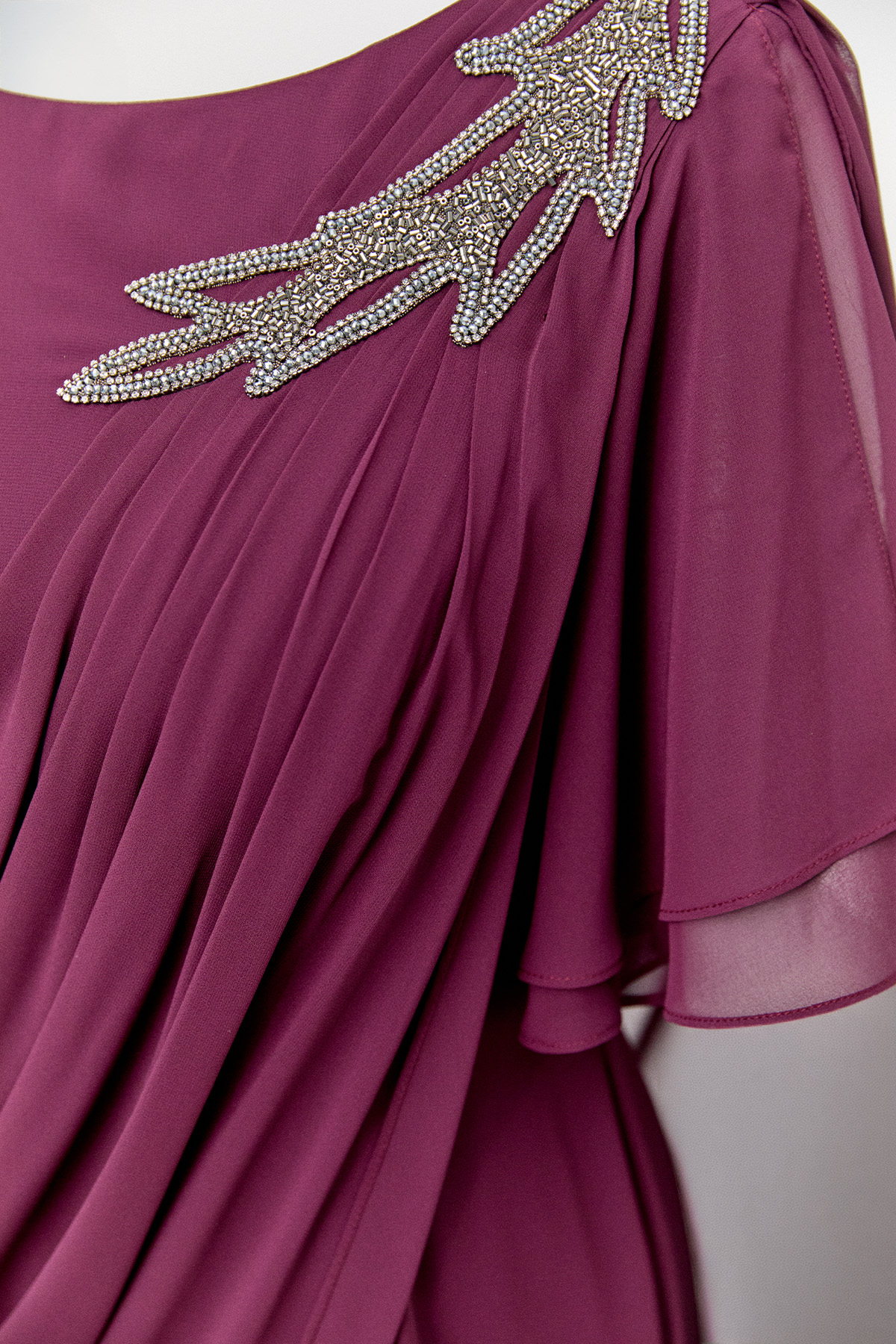 Volanlı Kuyruklu Şifon Abiye Elbise, Tesettür Giyim