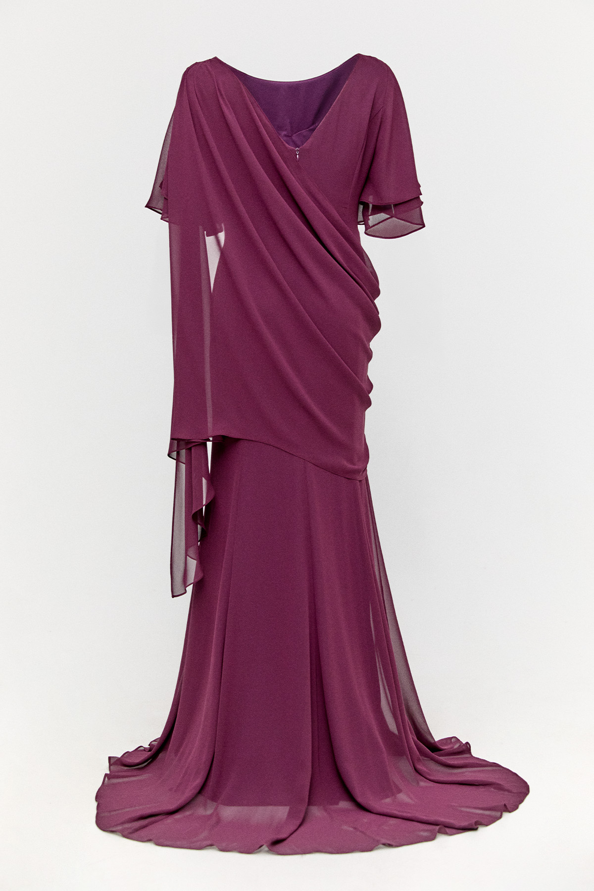 Volanlı Kuyruklu Şifon Abiye Elbise, Tesettür Giyim