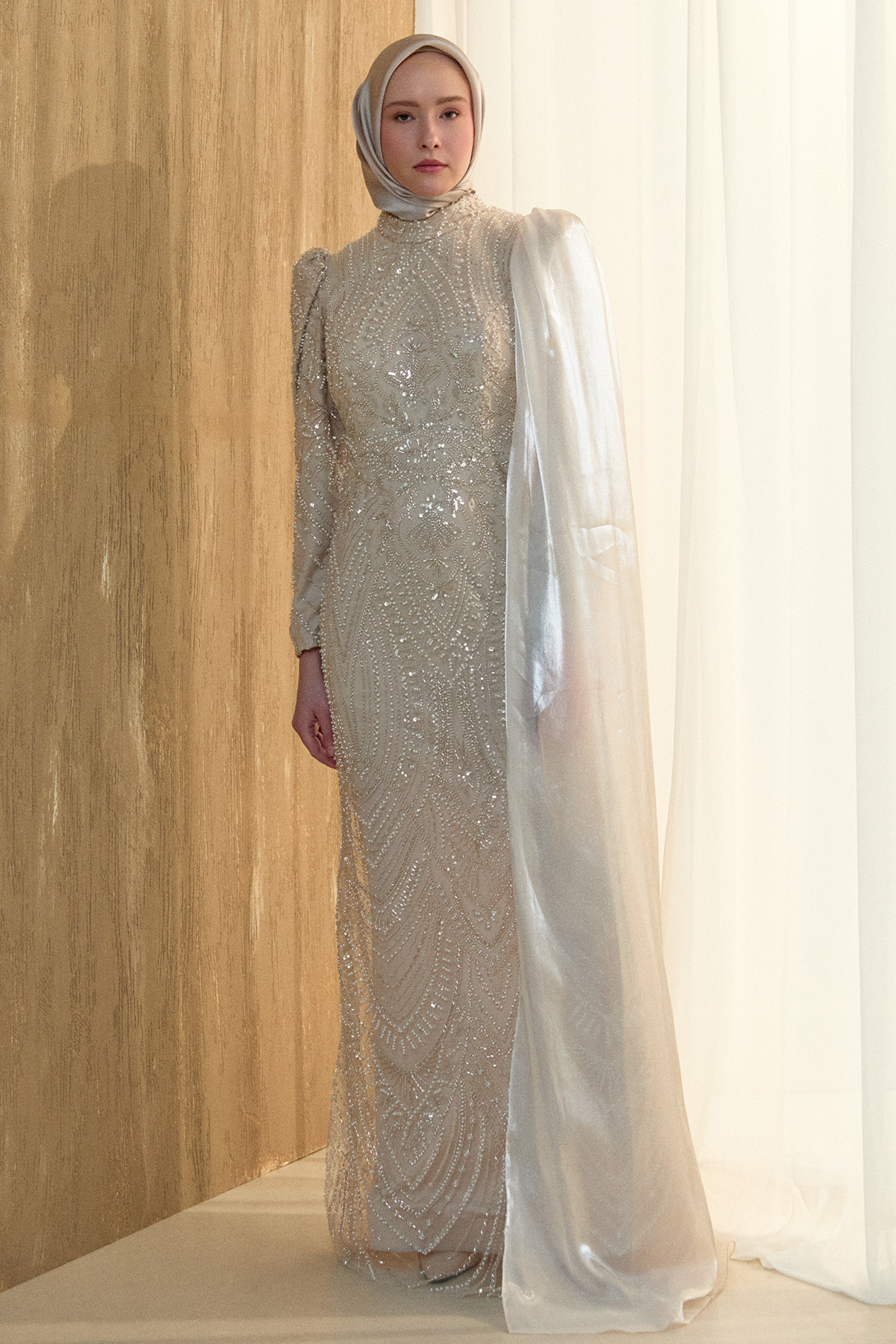 İşlemeli Şifon Detaylı Abiye Elbise, Tesettür Giyim