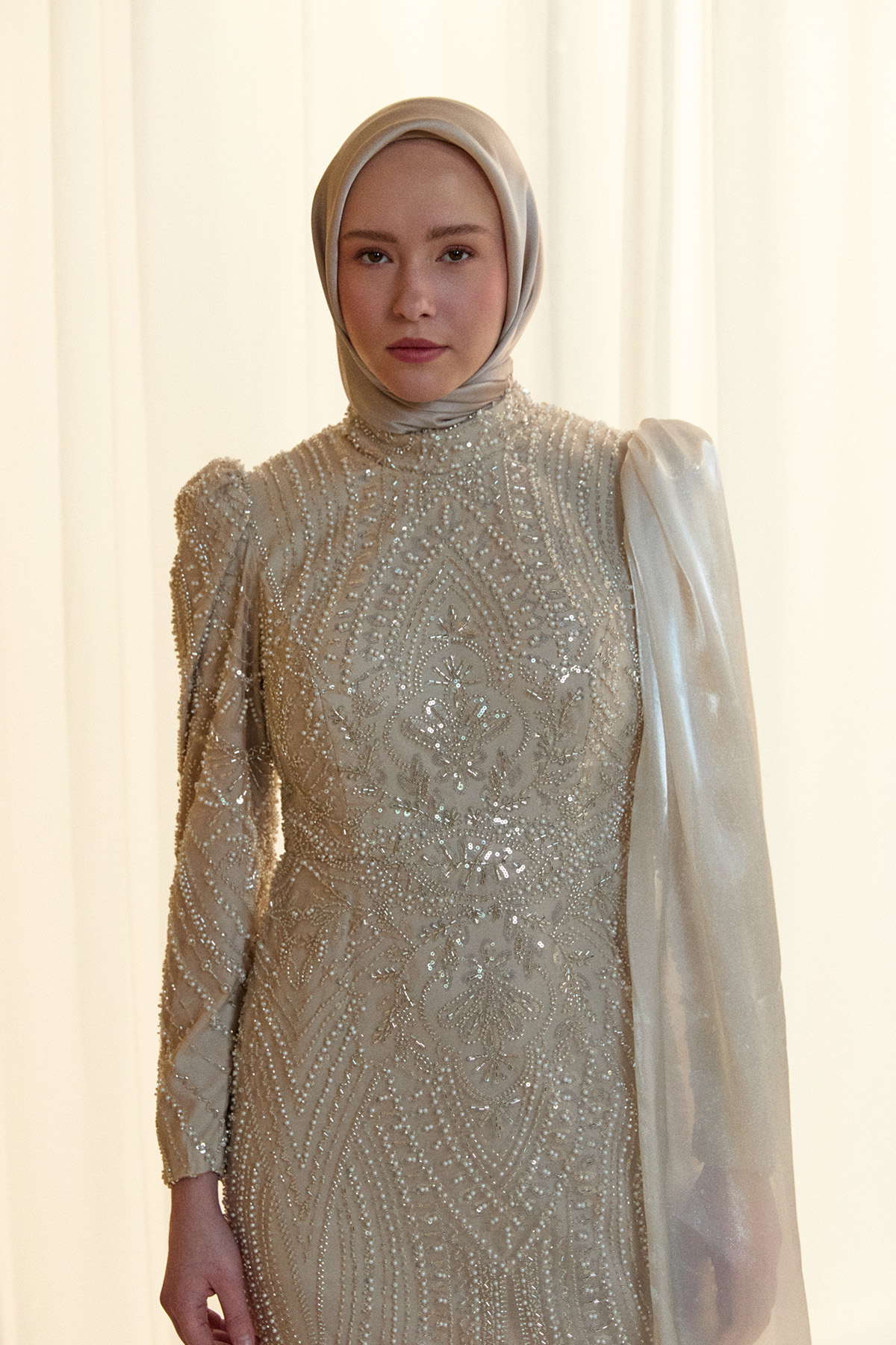 İşlemeli Şifon Detaylı Abiye Elbise, Tesettür Giyim