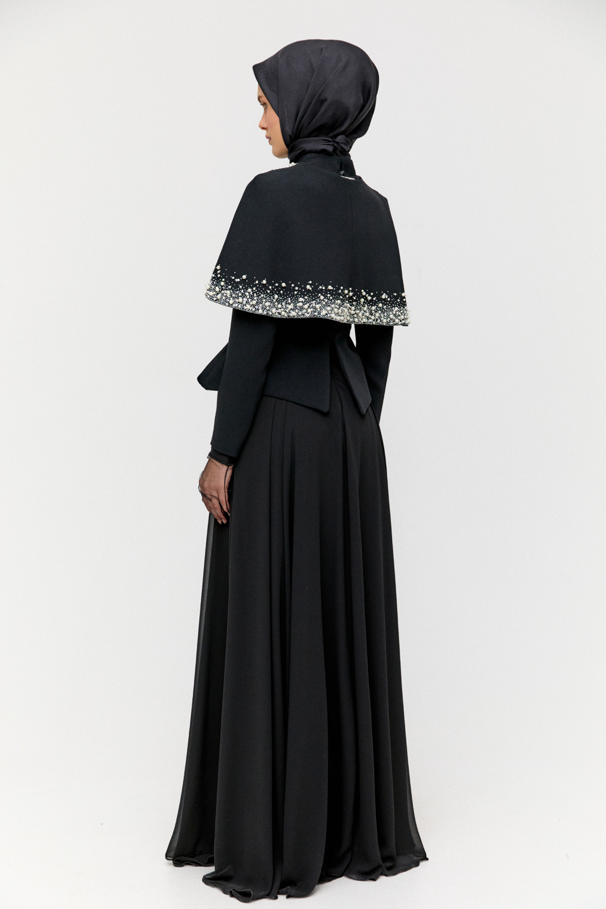 Çıkarılabilir Pelerinli Krep Abiye Elbise, Tesettür Giyim