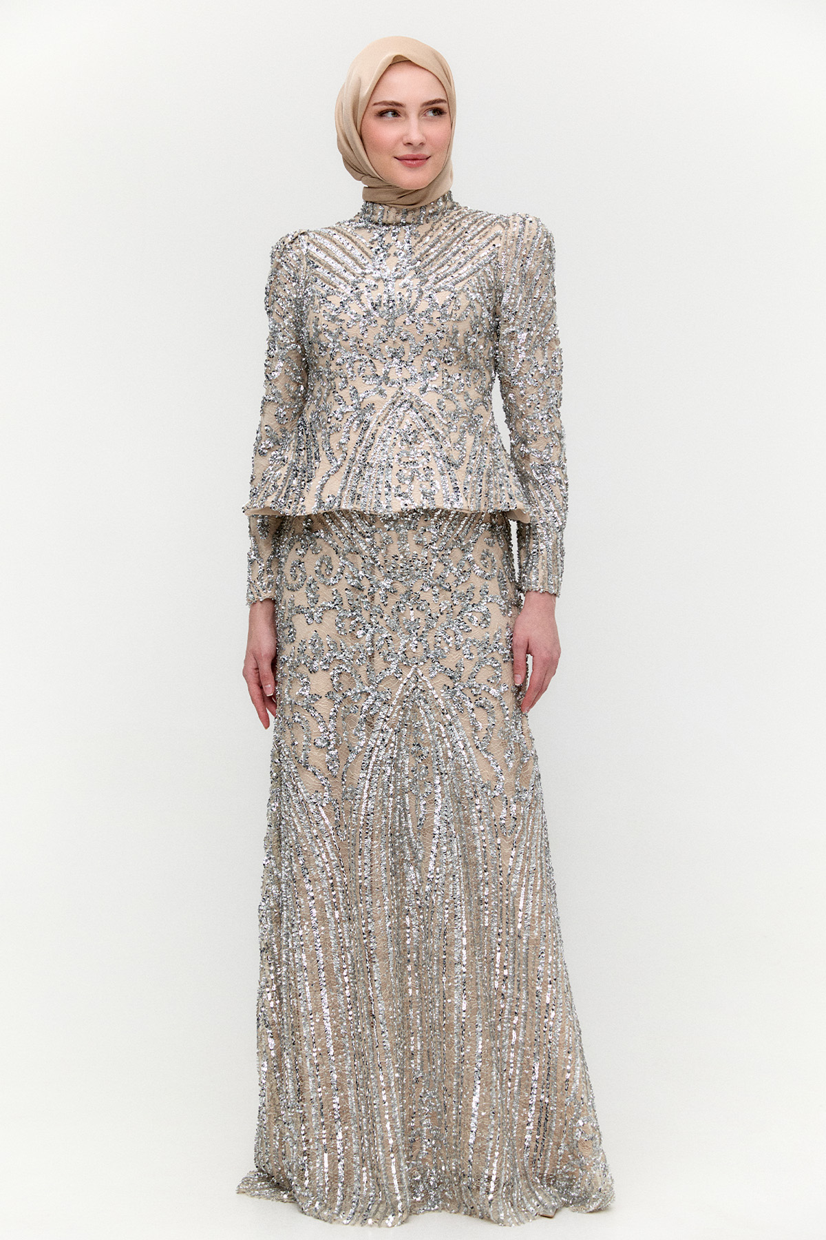 Katmanlı Pul Payetli Abiye Elbise, Tesettür Giyim