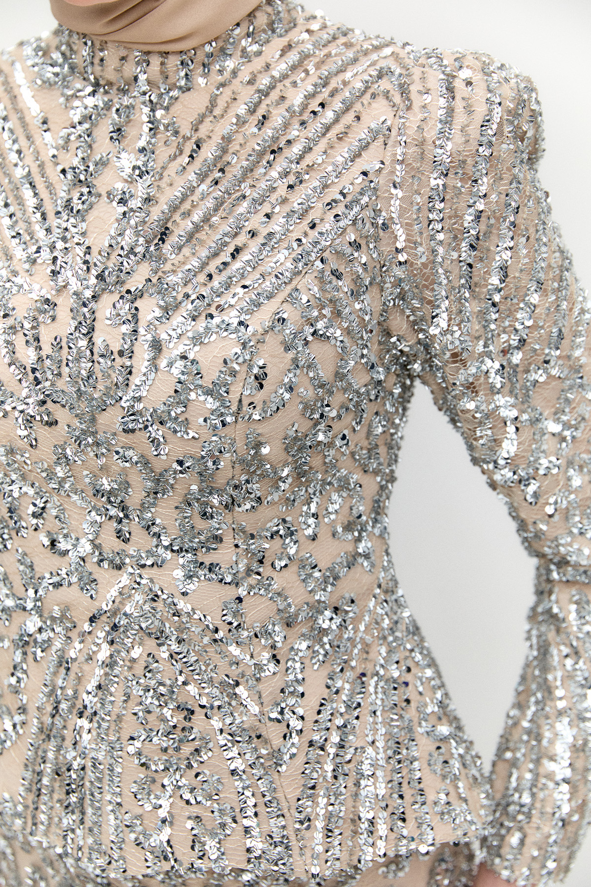 Katmanlı Pul Payetli Abiye Elbise, Tesettür Giyim