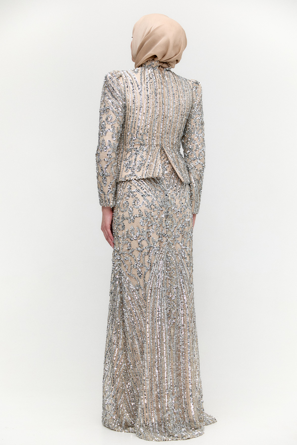 Katmanlı Pul Payetli Abiye Elbise, Tesettür Giyim