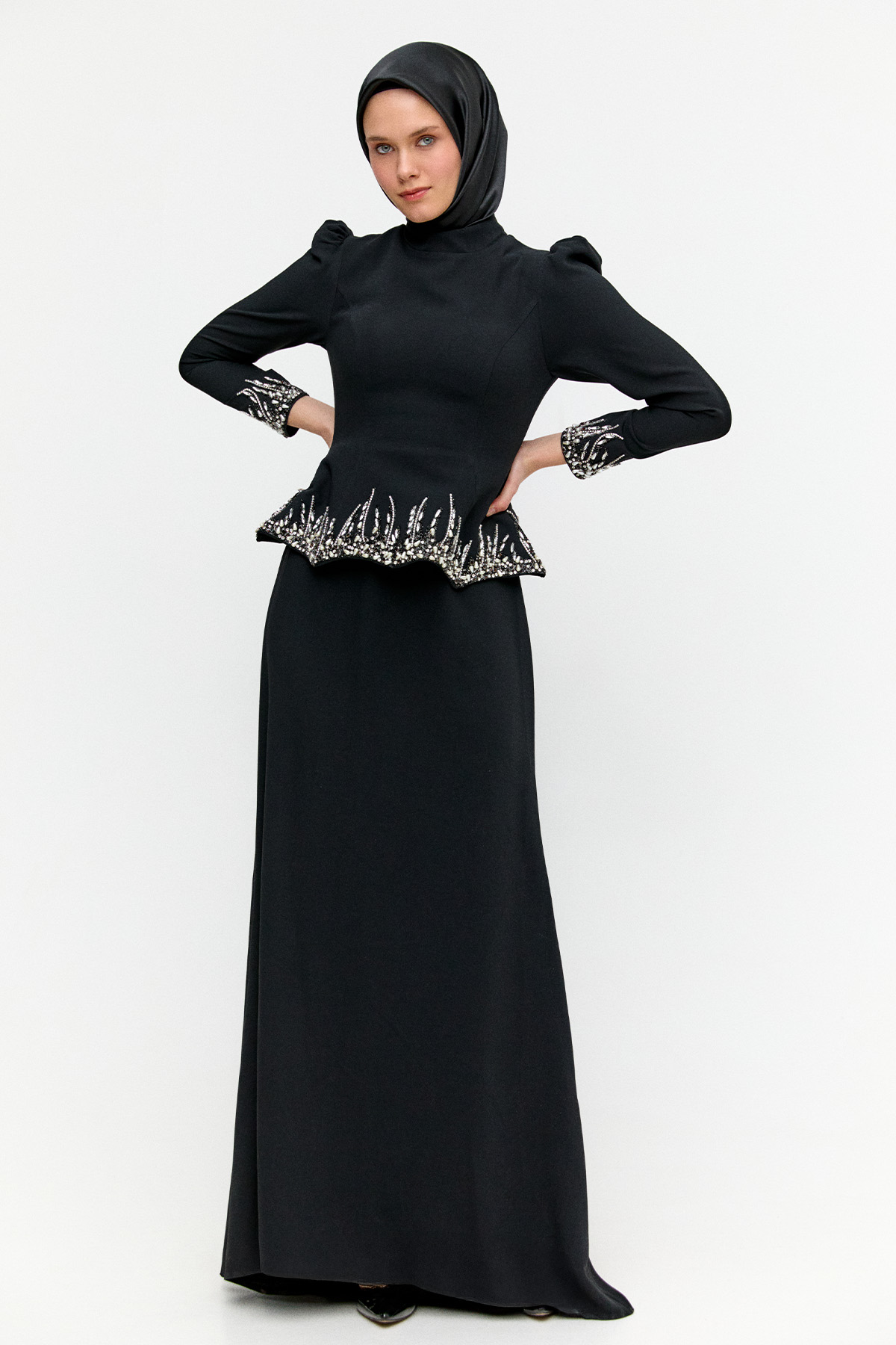 Taş Detaylı Kuyruklu Abiye, Tesettür Giyim