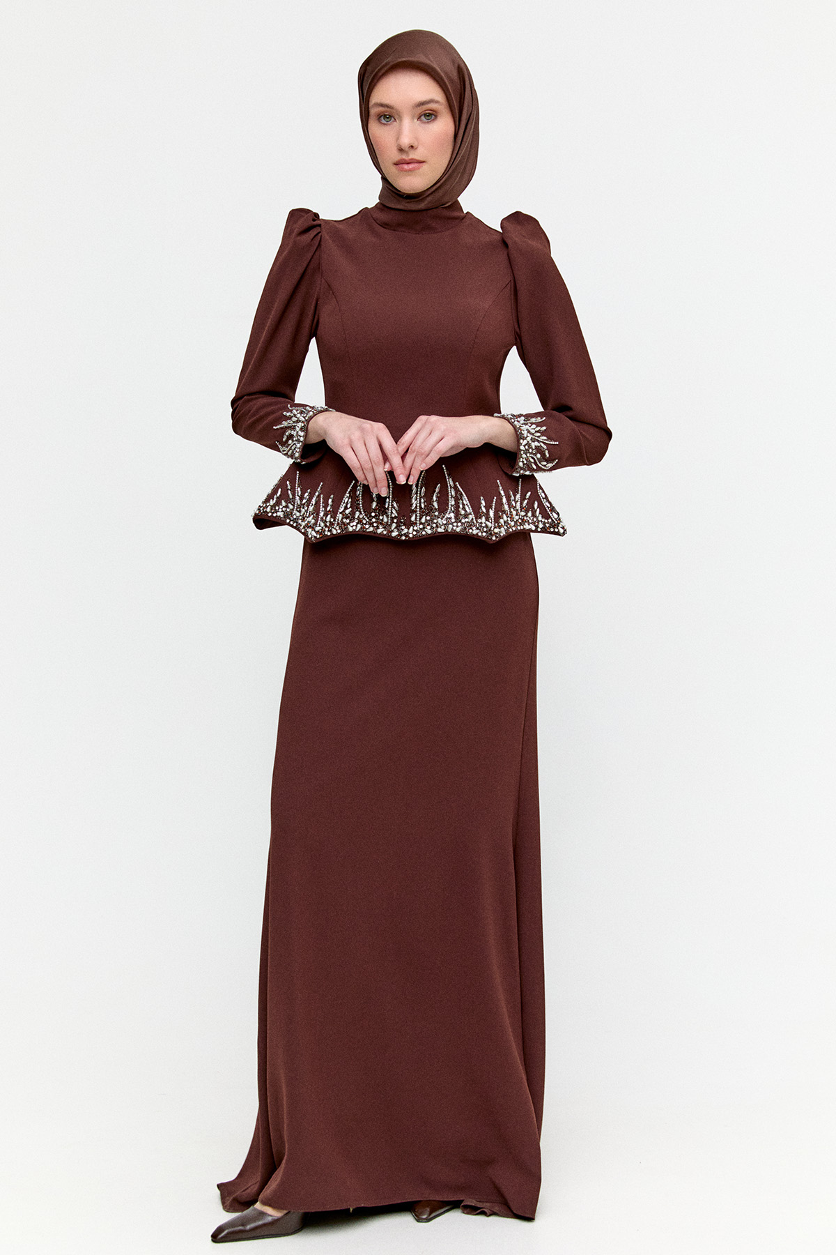 Taş Detaylı Kuyruklu Abiye, Tesettür Giyim