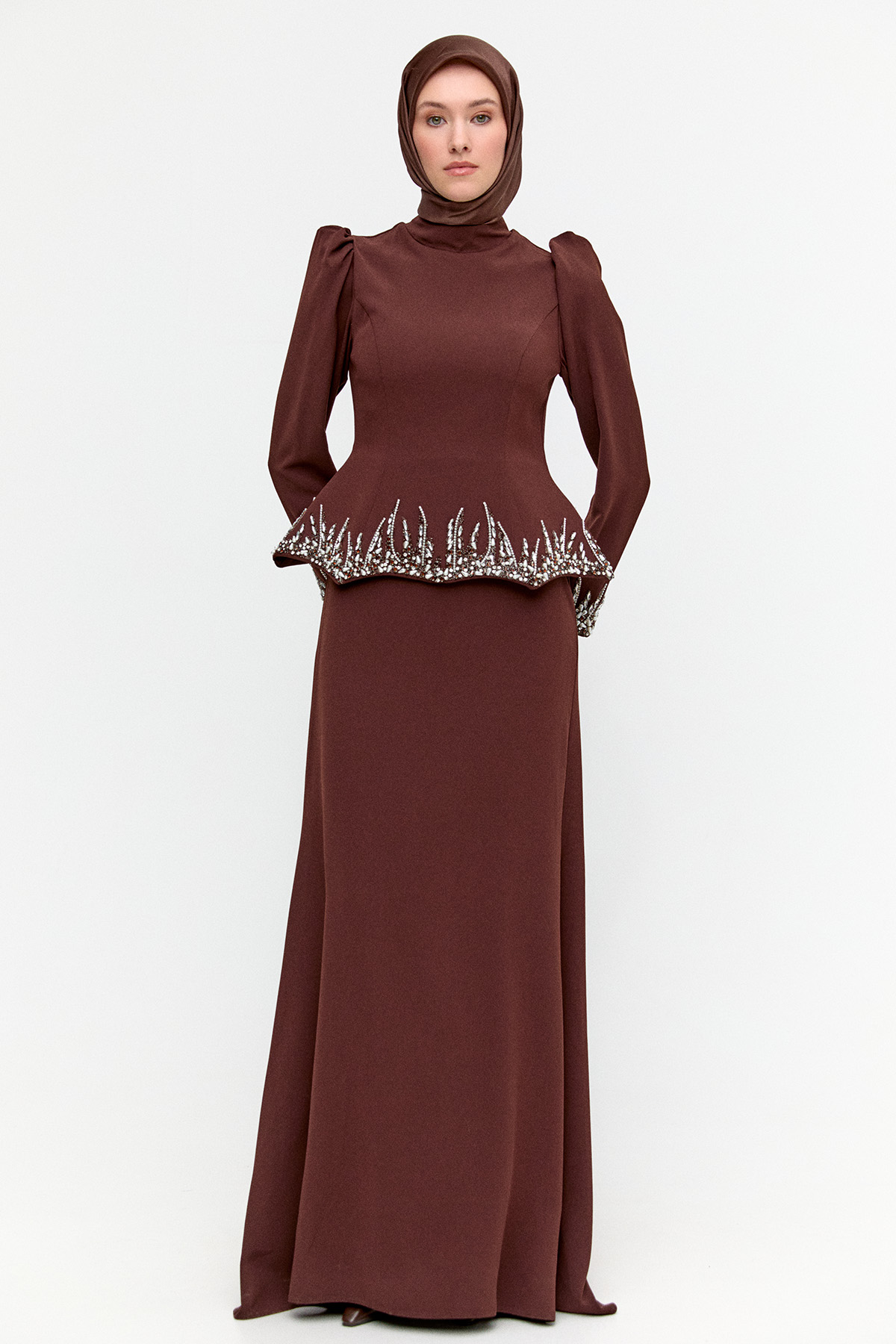 Taş Detaylı Kuyruklu Abiye, Tesettür Giyim