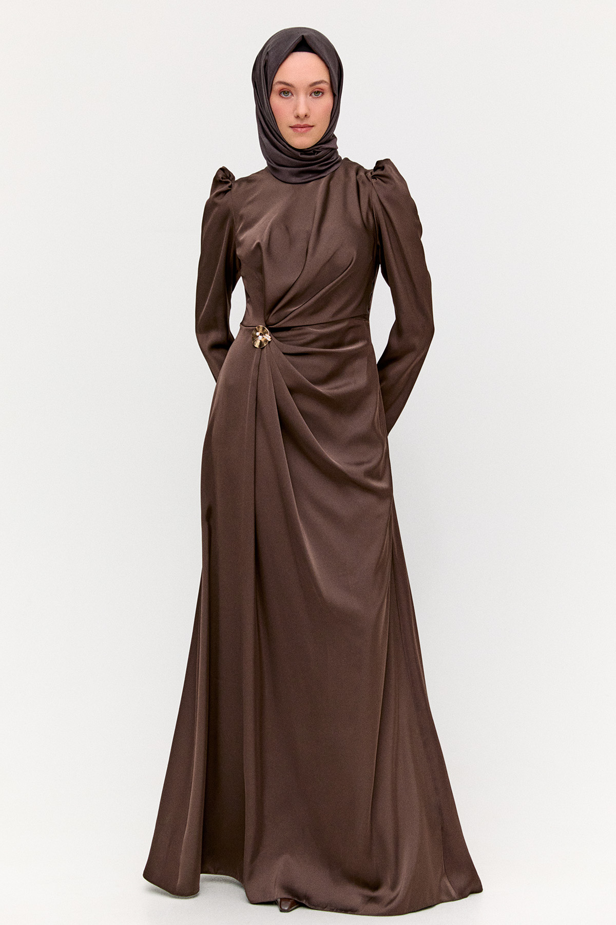 Drape Detaylı Pelerinli Abiye, Tesettür Giyim