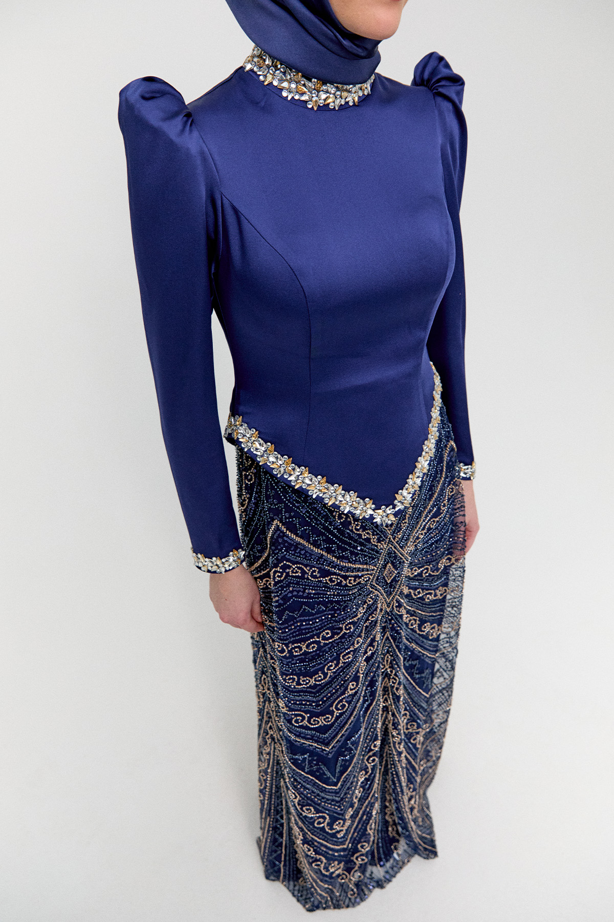 Ceket Formlu Taşlı Abiye Elbise, Tesettür Giyim