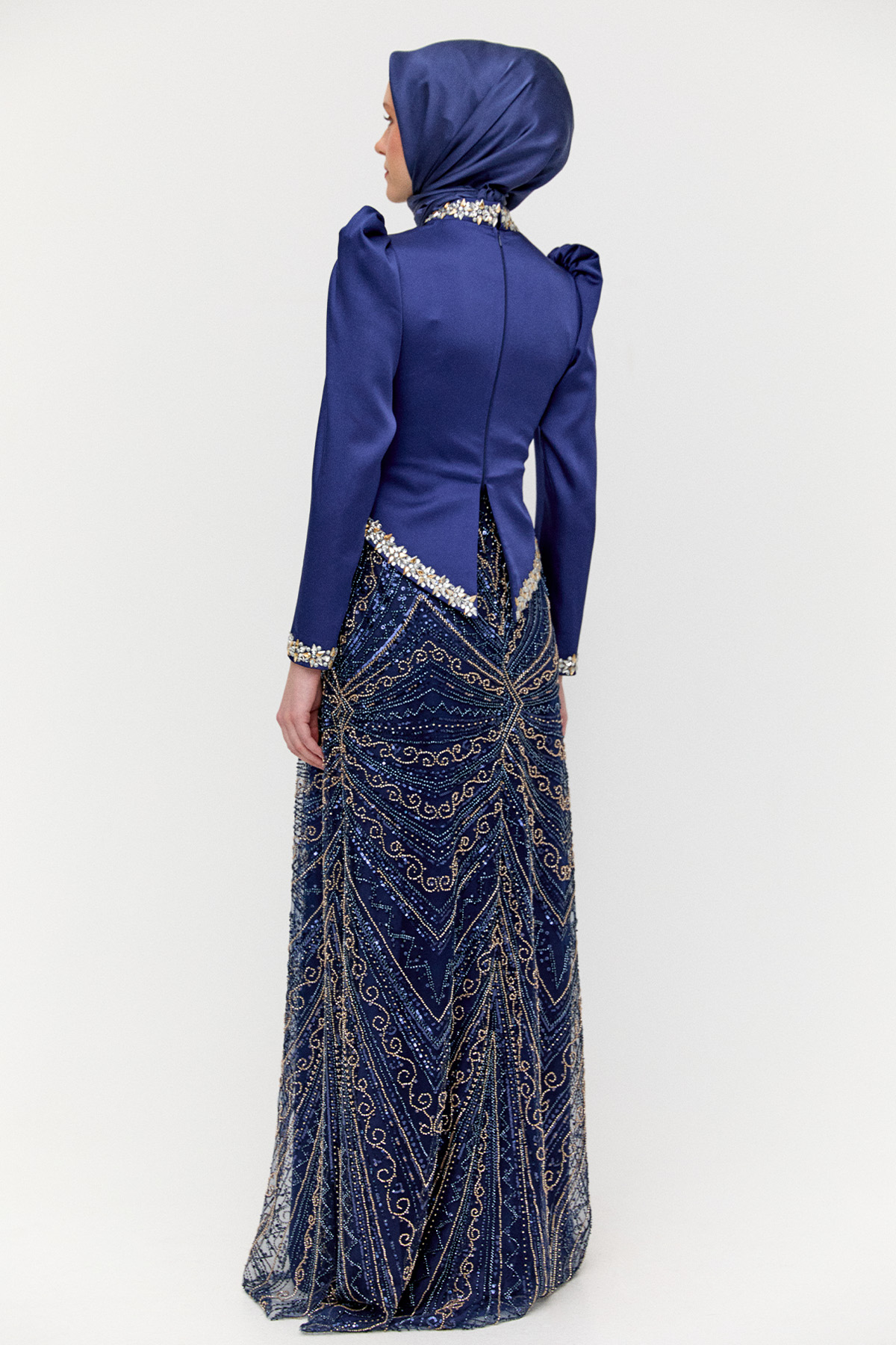 Ceket Formlu Taşlı Abiye Elbise, Tesettür Giyim