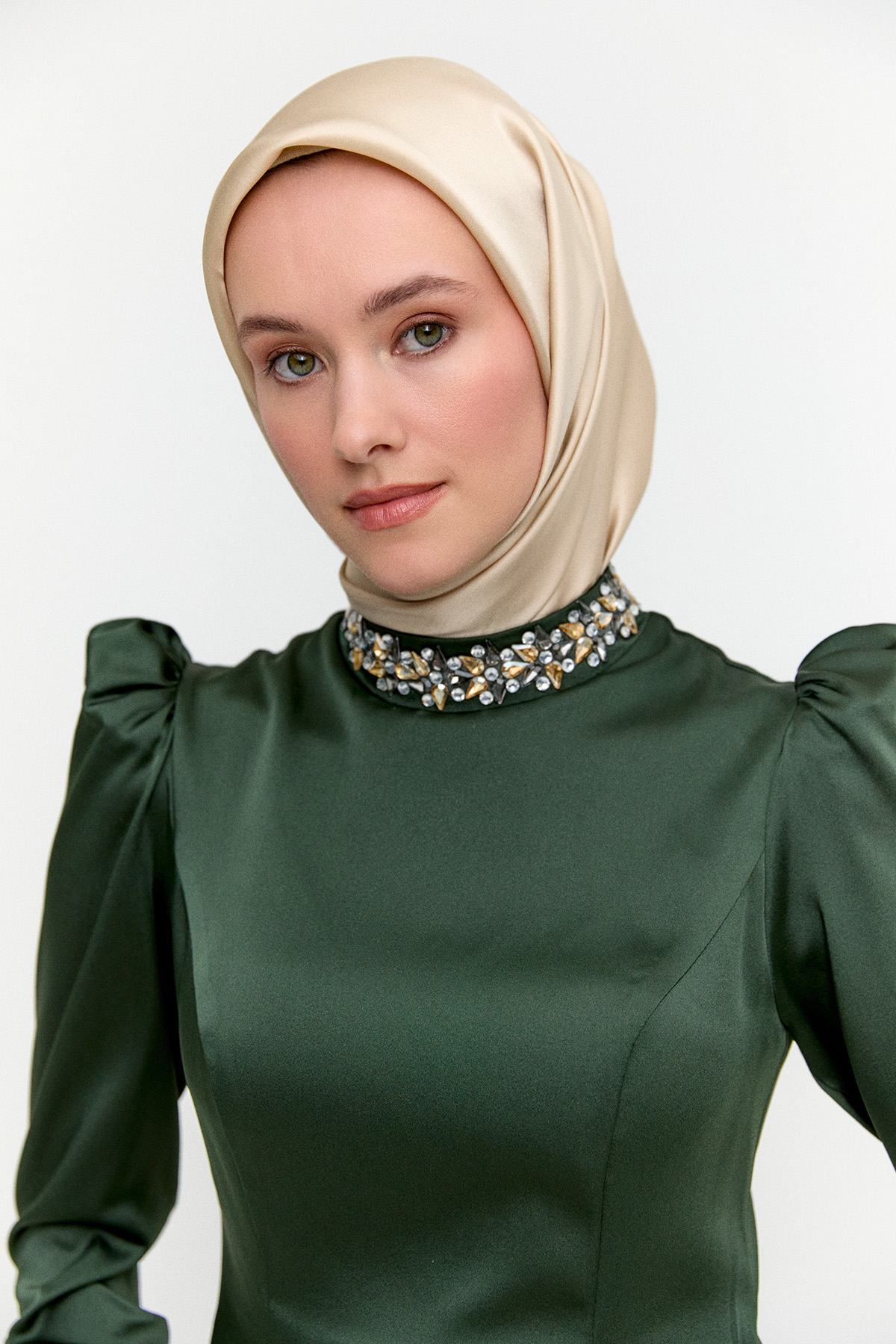 Ceket Formlu Taşlı Abiye Elbise, Tesettür Giyim