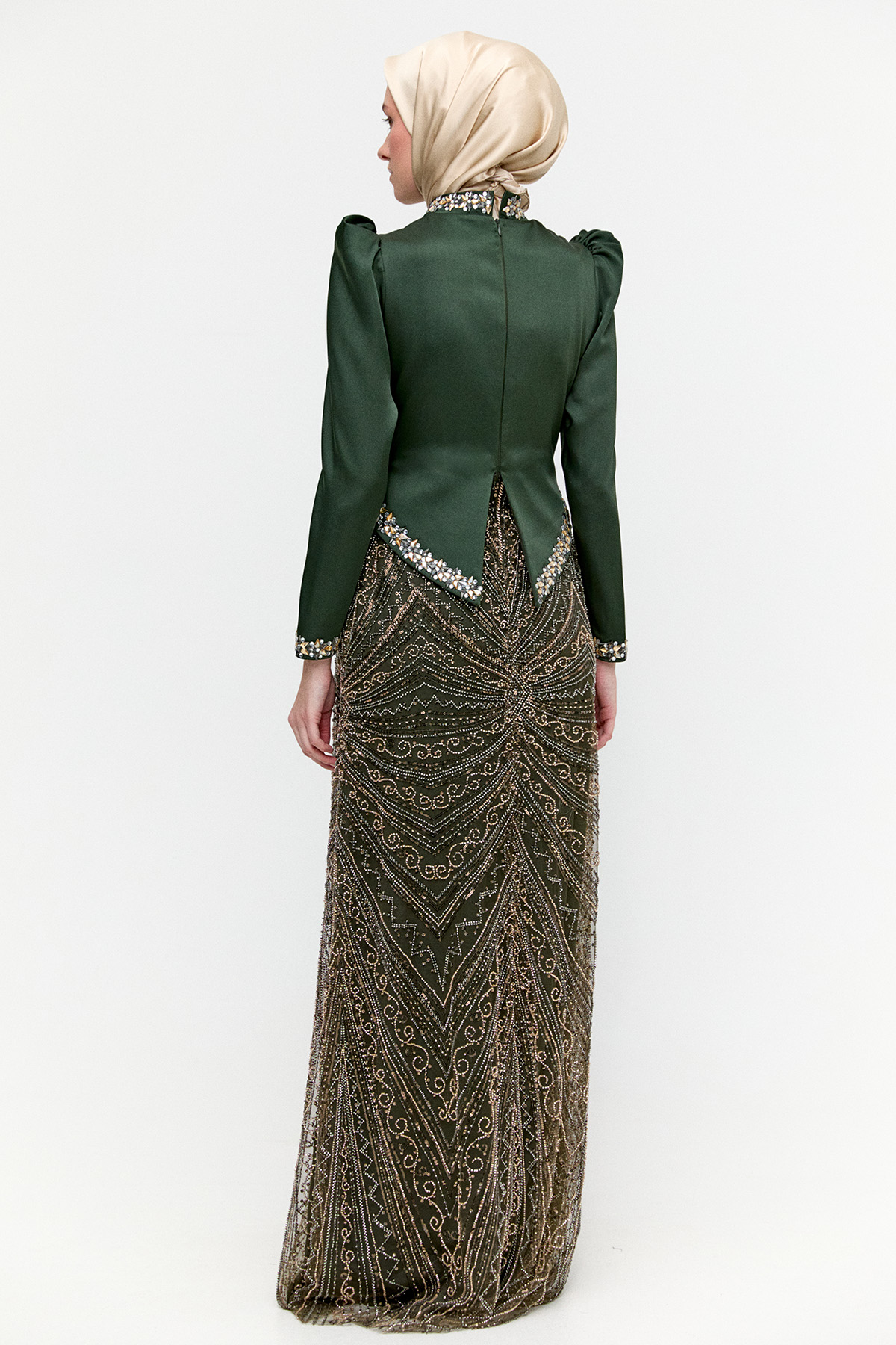 Ceket Formlu Taşlı Abiye Elbise, Tesettür Giyim