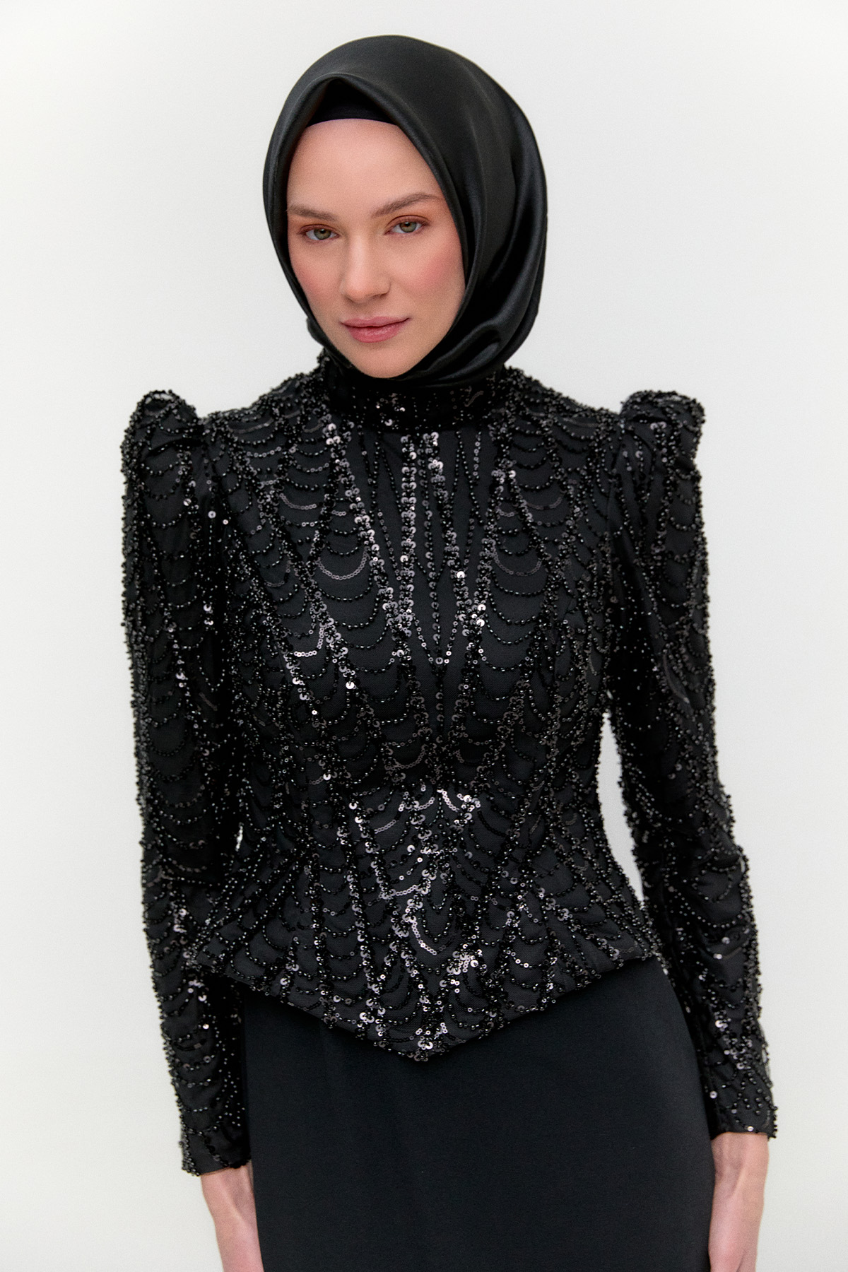 Payetli Çift Kumaş Abiye Elbise, Tesettür Giyim