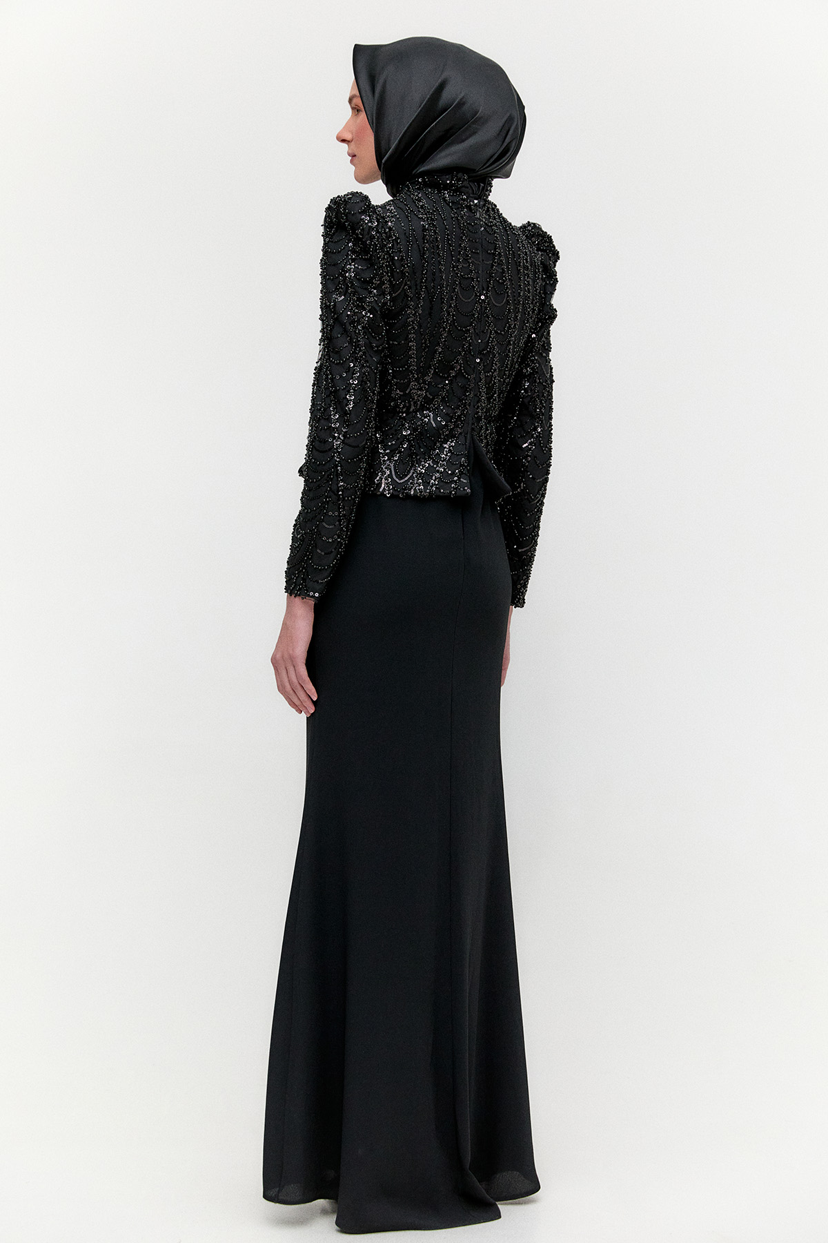 Payetli Çift Kumaş Abiye Elbise, Tesettür Giyim