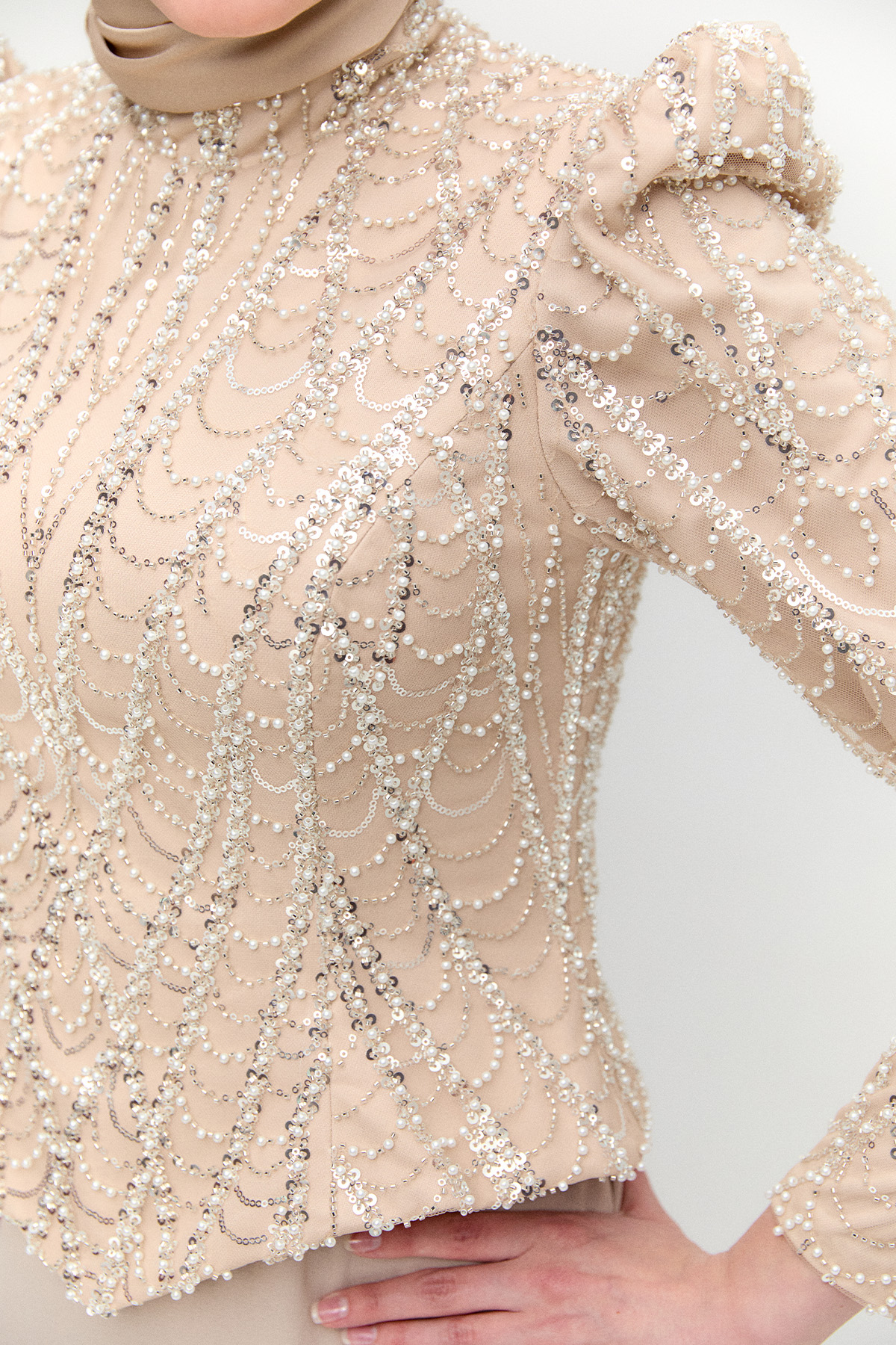 Payetli Çift Kumaş Abiye Elbise, Tesettür Giyim