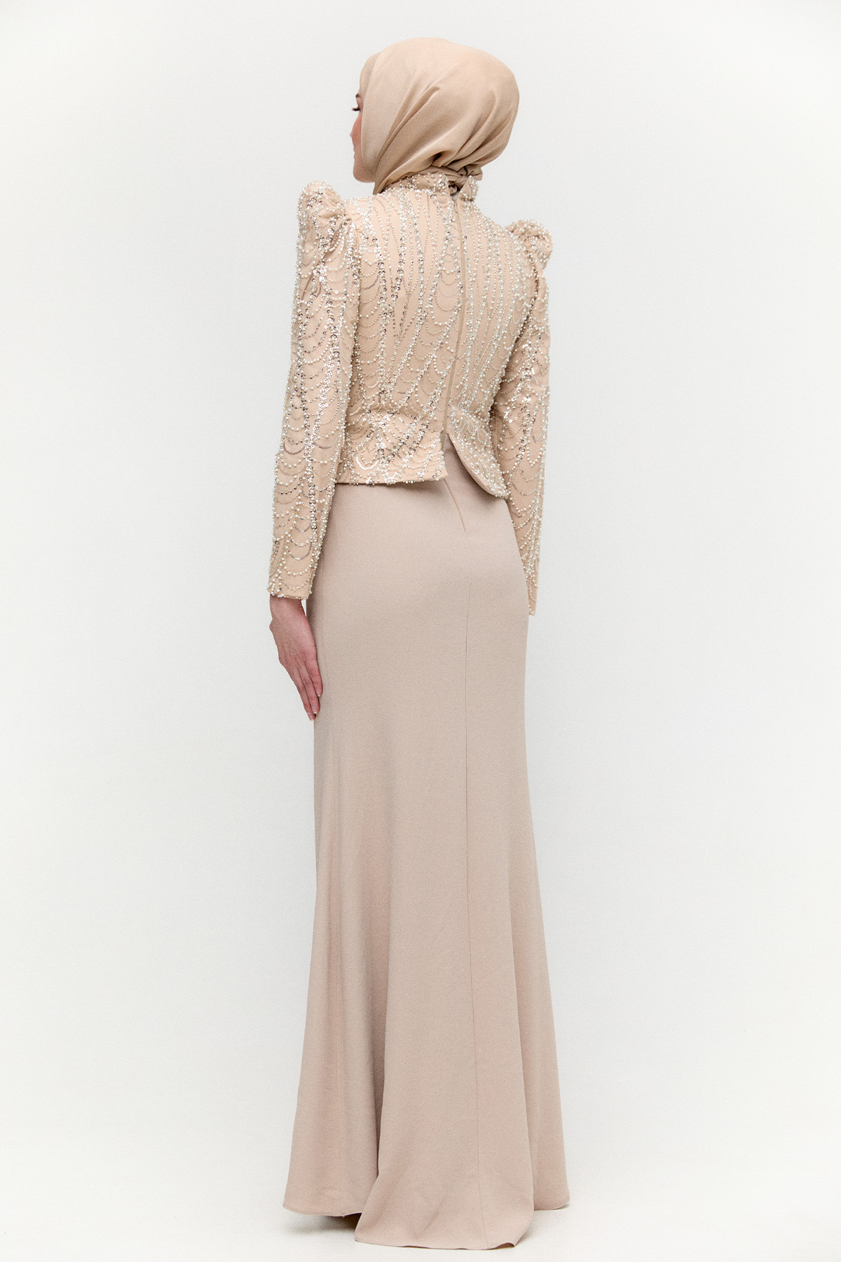 Payetli Çift Kumaş Abiye Elbise, Tesettür Giyim