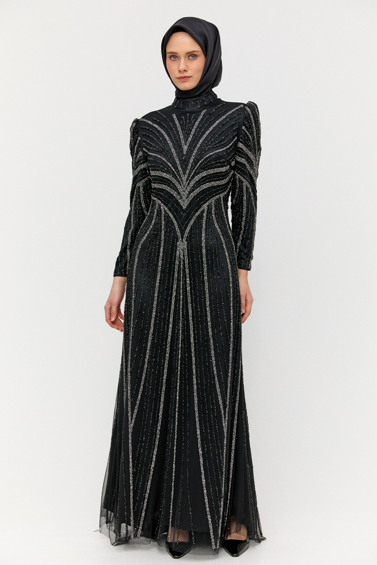 Taş Şeritli Abiye Elbise, Tesettür Giyim